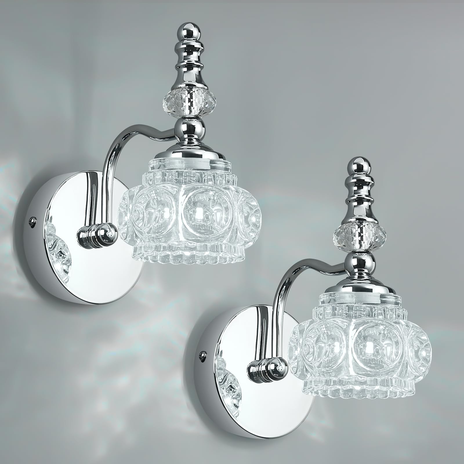 Lbsqj Modern Wall Sconces Set Of Two Indoor Lamp Chrome Vintage Glass Light Bathroom Vanity Fixture Wall-Mounted Room Lighting