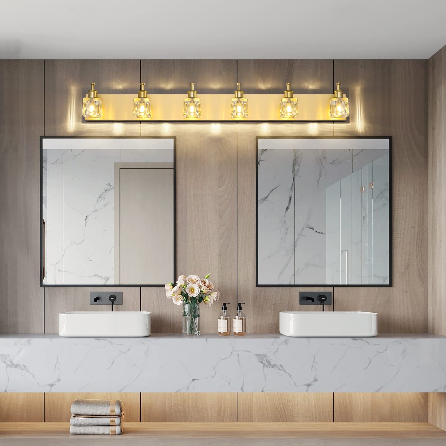 PRESDE 6 Light Bathroom Vanity Light Modern Gold Crystal Fixtures Over Mirror - Model f67bbdd5-3720-4351-9844-03f07d359eac