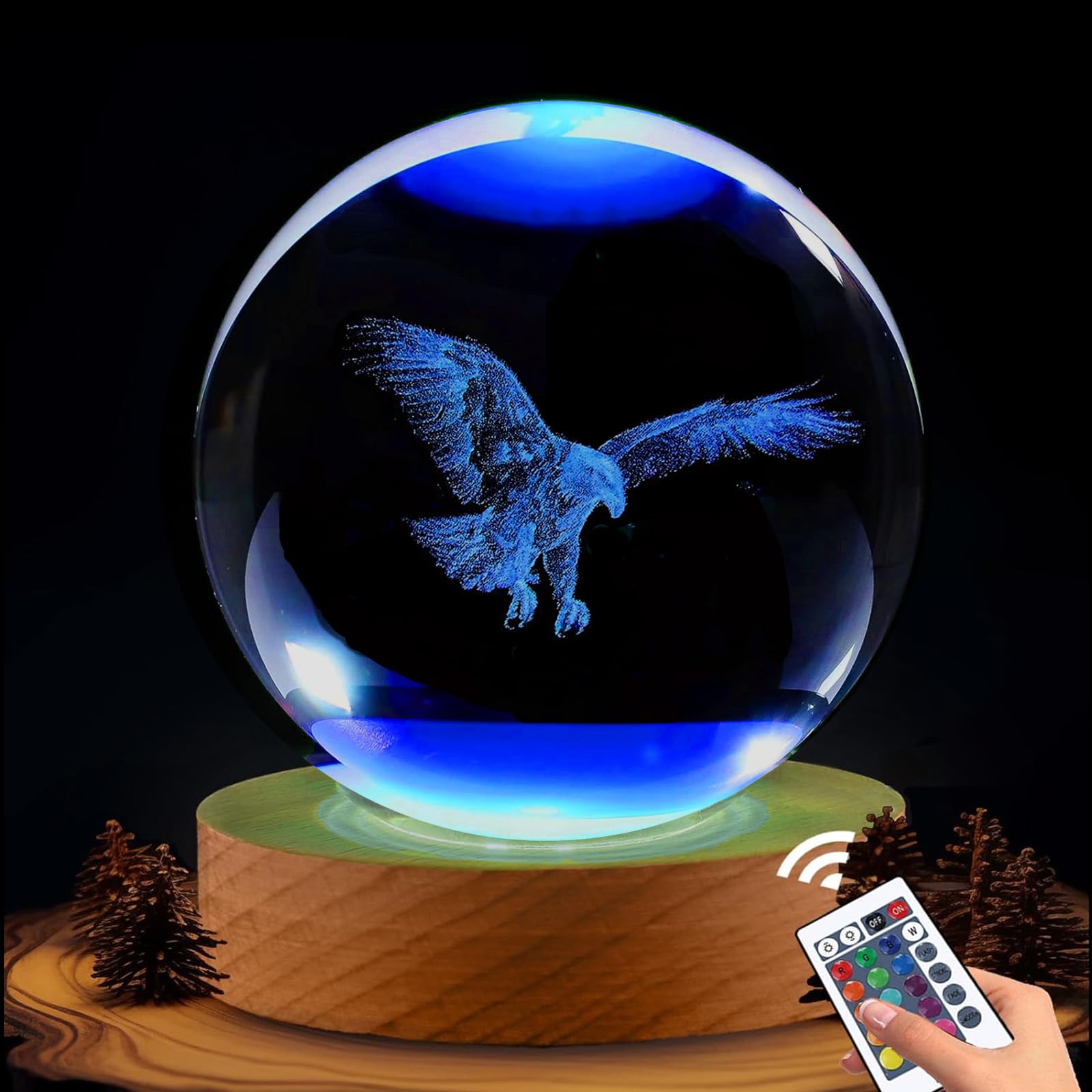 Shellvcase Eagle Gifts for Men, 3.15in 3D Eagle Crystal Ball Lamp with Remote Control, Eagle Scout Gifts, Eagle Decor for Eagle 