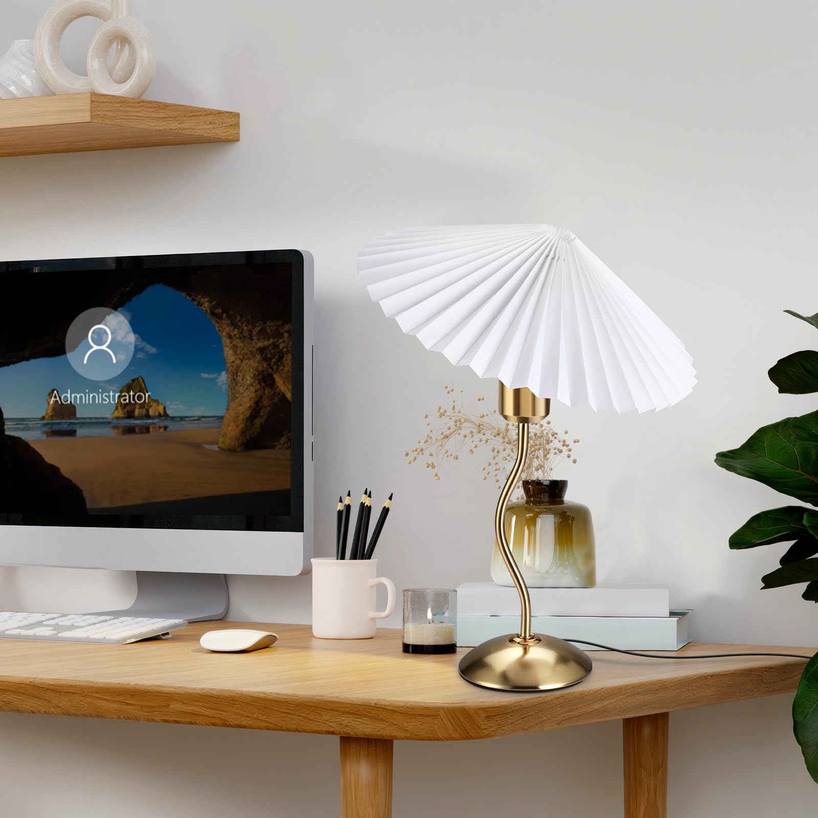 Small Pleated Table Lamp, Bedside Table Lamp For Bedroom, Night Stand Light Lamp With Fabric Shade, Morden Mini Lamp, Decor Desk