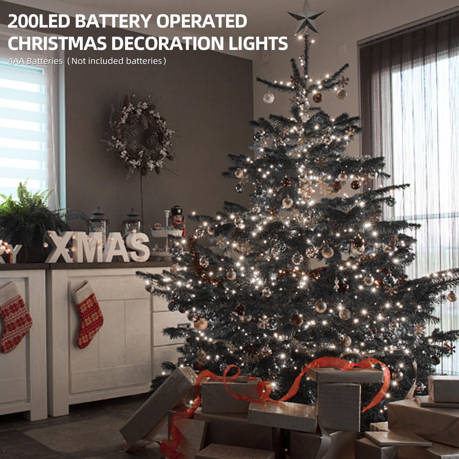XTF2015 66ft 200 LED Battery String Lights with Timer, Waterproof, Cool White, Model QL300AE