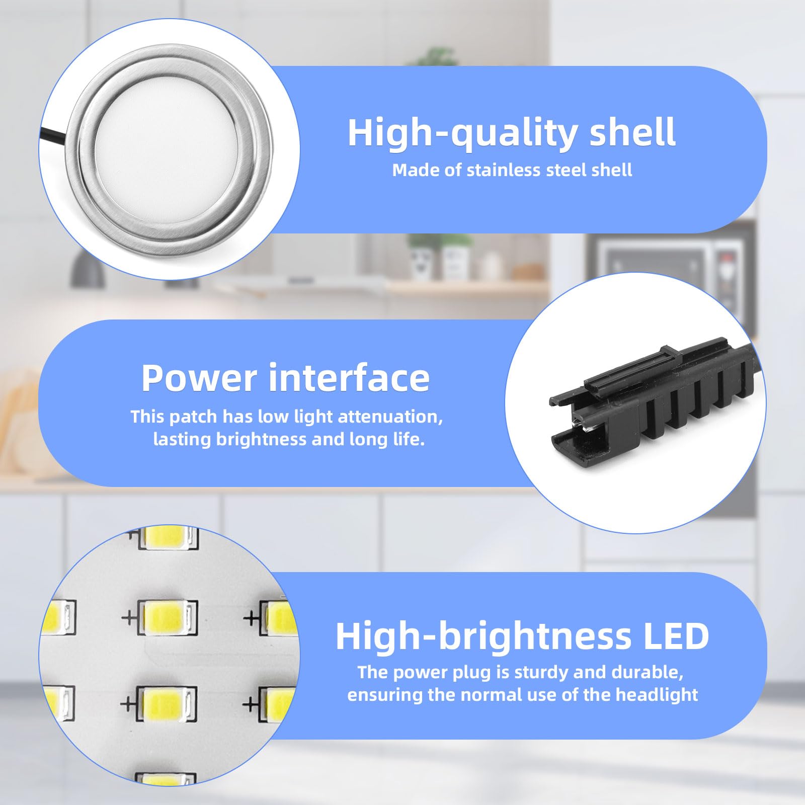 BTFO 2pcs Range Hood Light Bulbs, DC 12V 1.5W, 6500K LED, 2.68in Diameter, Stainless Steel, Model M07181