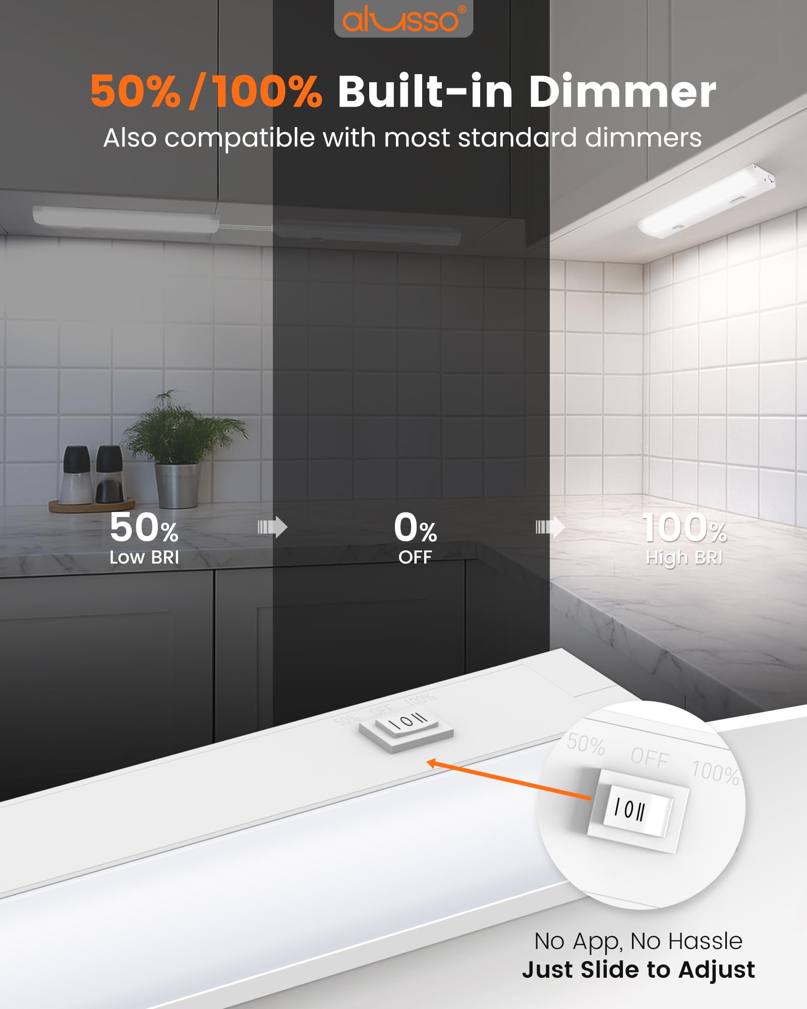 Alusso Lighting?12 Inch Led Under Cabinet Lighting Hardwired & Plug In  5Cct Color Selectable 2700K-5000K Dimmable 6W 510Lm High Brightness  Linkable Strip Under Counter Lights For Kitchen  1 Pack