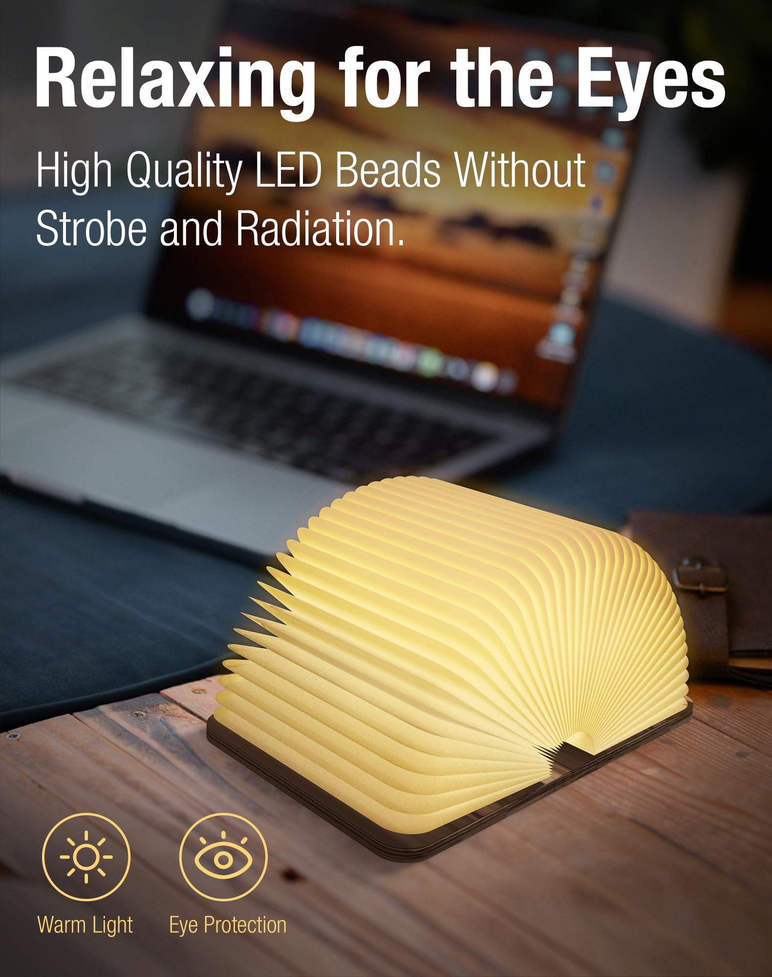 Zbole 4.7 Inch Wooden Book Lamp,3 Colors Folding Book Light, Battery Operated Lamp, Led Ambient Lighting, Magnetic Mood Lighting