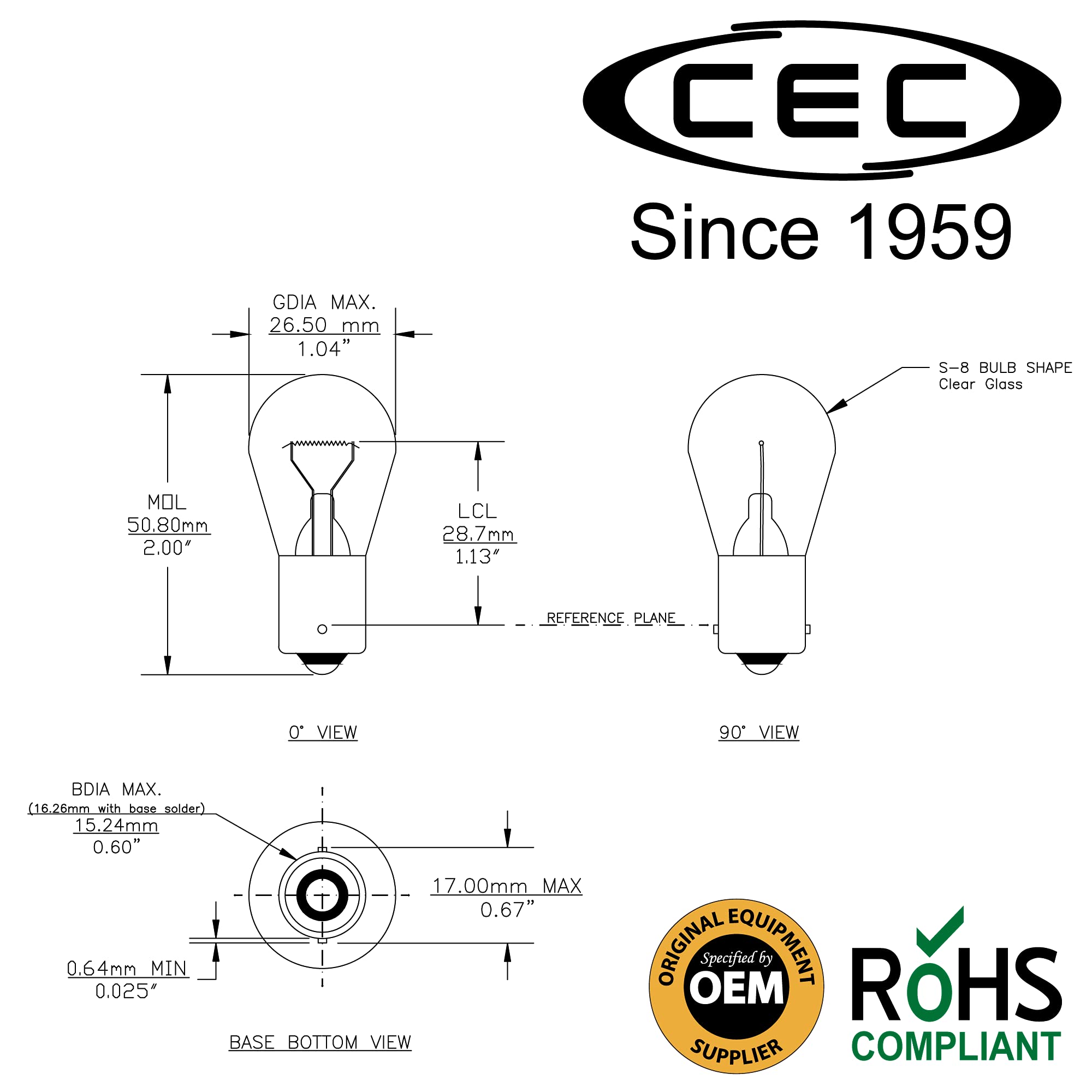 CEC Industries 93 Bulb, S8 Shape, Warm White Light, 12.8V, 13.3W, 10 Count