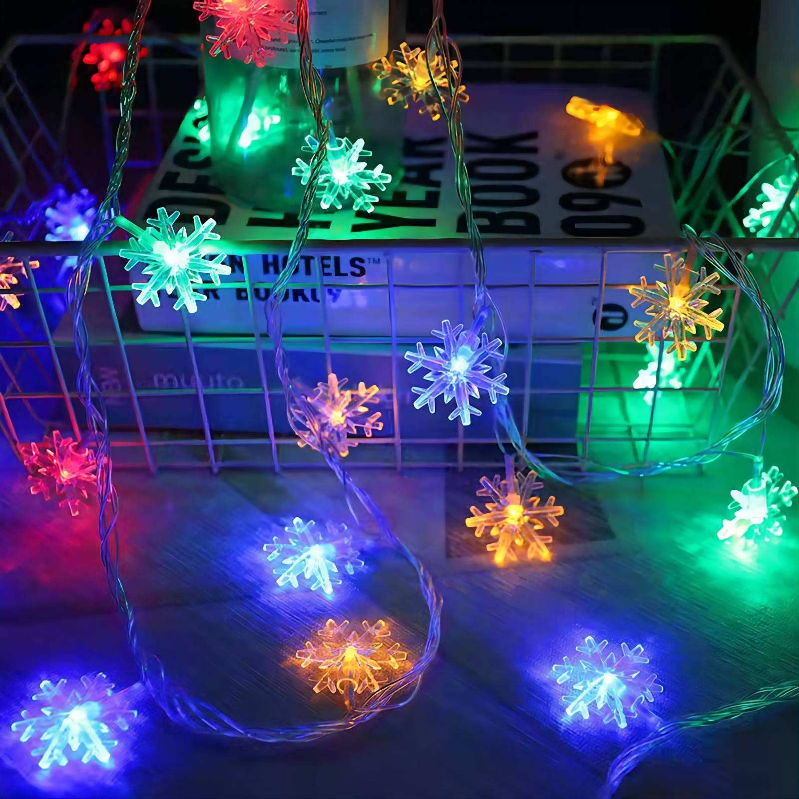 CESOF Christmas Lights 20 FT 40 LED Snowflake String Lights Battery Operated Multicolor Fairy Light for Home Party Decor