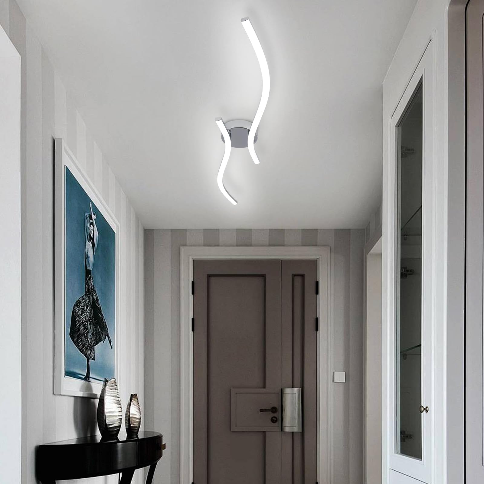 Hlilceh 28W Chrome Linear Ceiling Light Modern Led Ceiling Light Fixture 6000K Aluminum 39.37Inch Long Ceiling Lamp For Hallway,