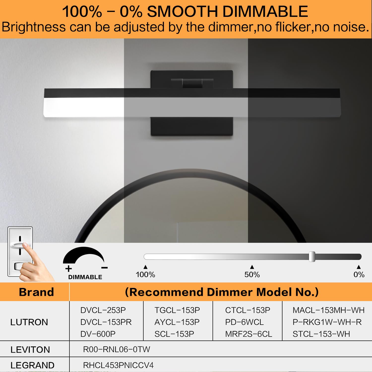 SOLFART Bathroom Light Fixture - 18 Inch Dimmable LED Vanity Light - Black, 3 Color Temperature, Model 8778-457mm-6000K-3C