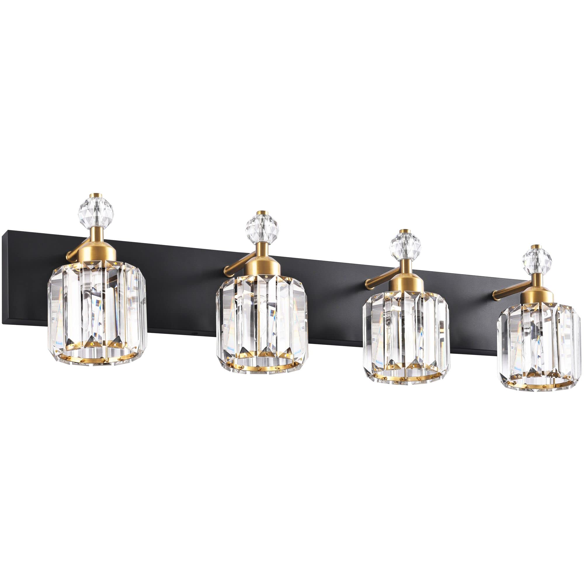 PRESDE Modern Crystal Vanity Light Fixture, 4 Lights, Matte Black and Gold, Bathroom Wall Lighting Over Mirror