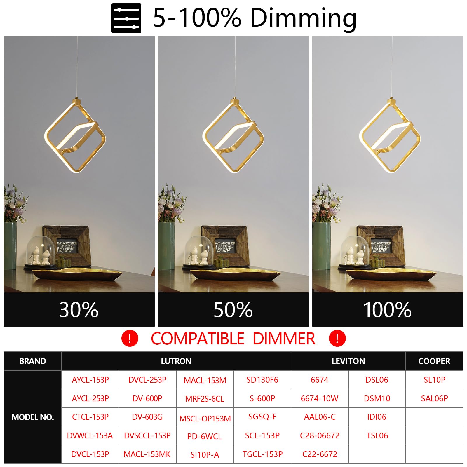Bnhhlz Modern Led Chandelier Gold Rectangular Pendant Light Fixtures 4000K 20W Dimmable Height Adjustable Pendant Lighting For Dining Room Kitchen Island Bedroom Living Room Foyer(2-Pack)