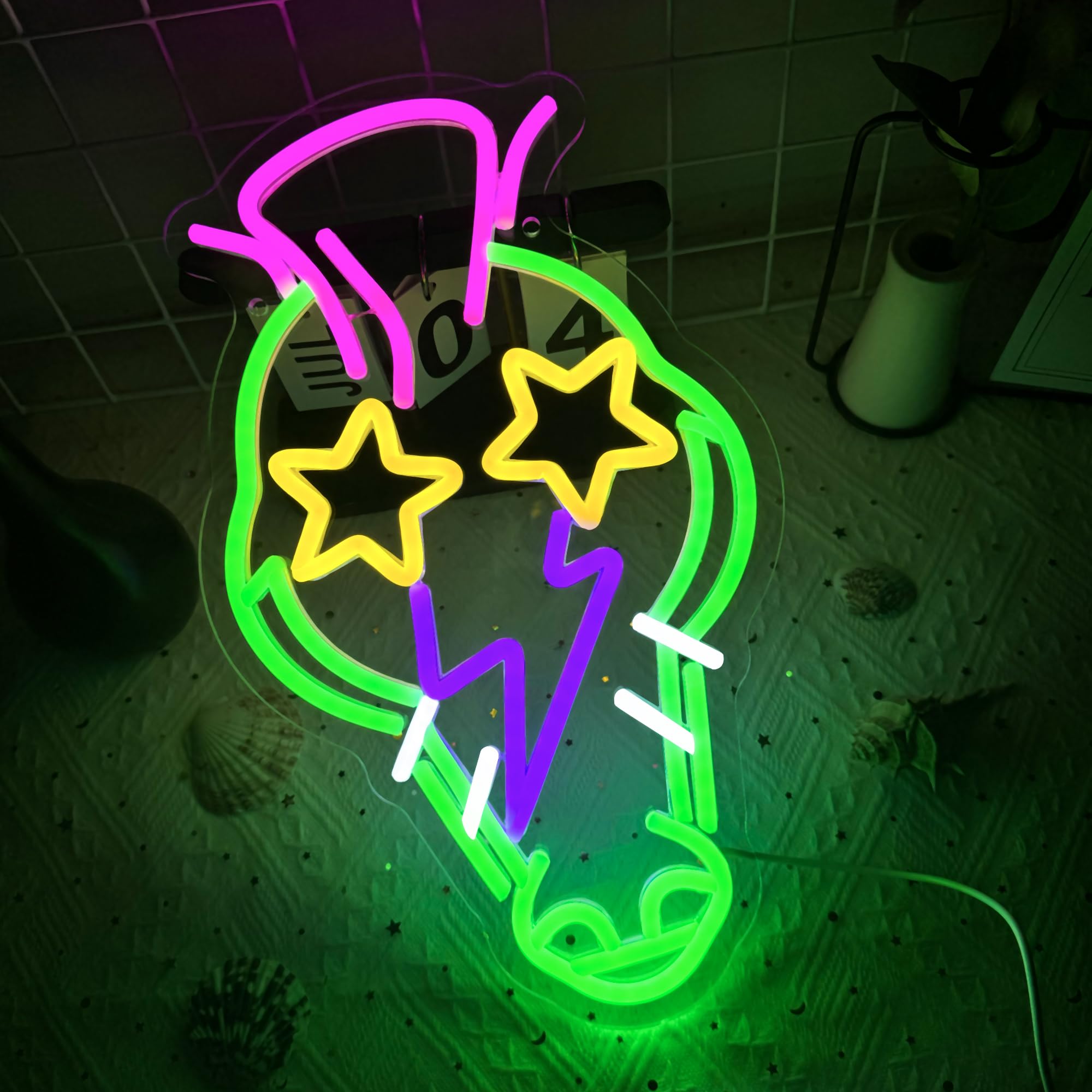 Foxiden Montgomery Gator Neon Light, USB Dimmable Wall Decor, Acrylic, 9 x 14.9 in, Green, Anime Design for Kids Room and Man Cave