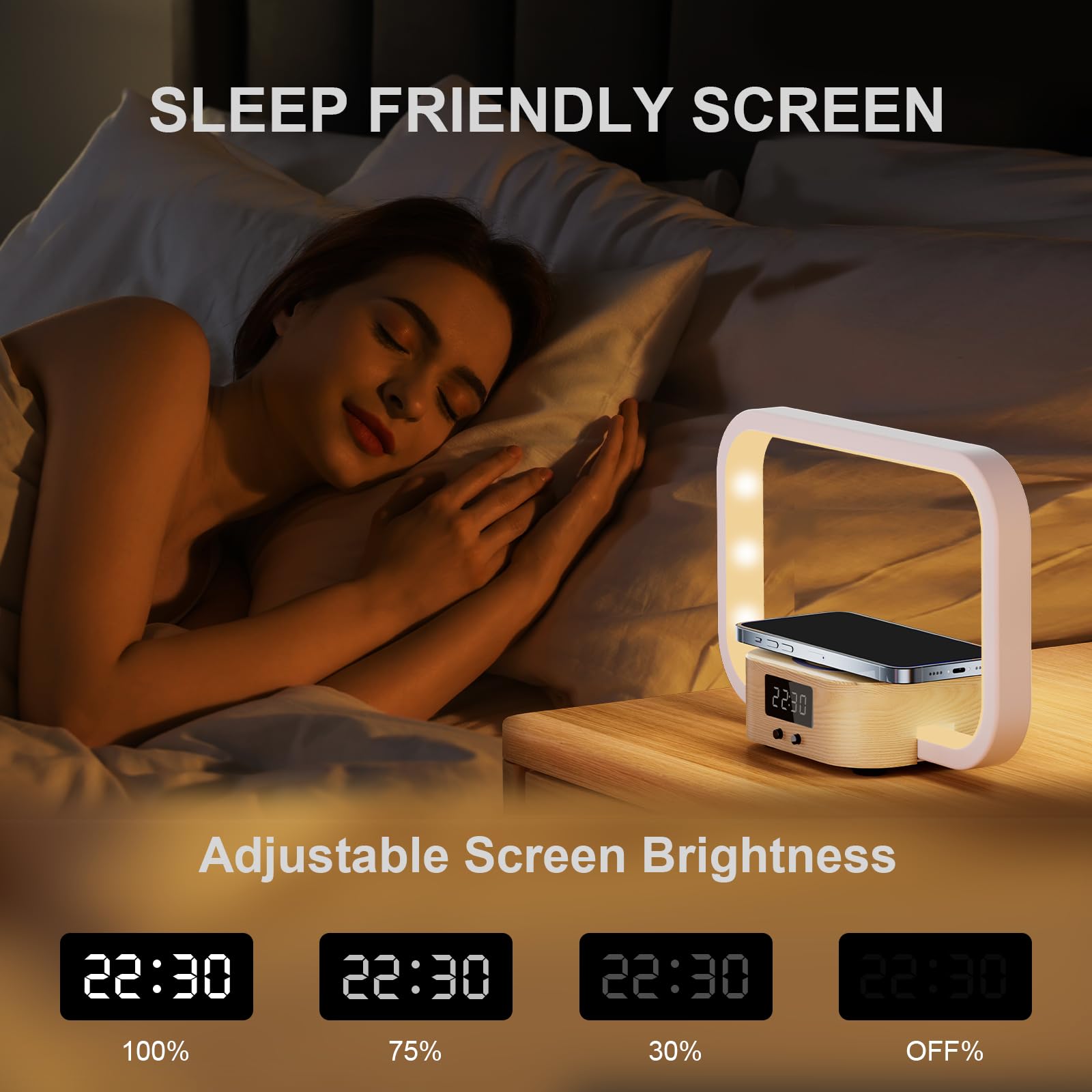 Aontess Table Lamp With Wireless Charger: Touch Bedside Lamp With Usb Port, Clock, Nightstand Desk Lamp With Dimmable For Bedroom, Living Room, Office, Reading…