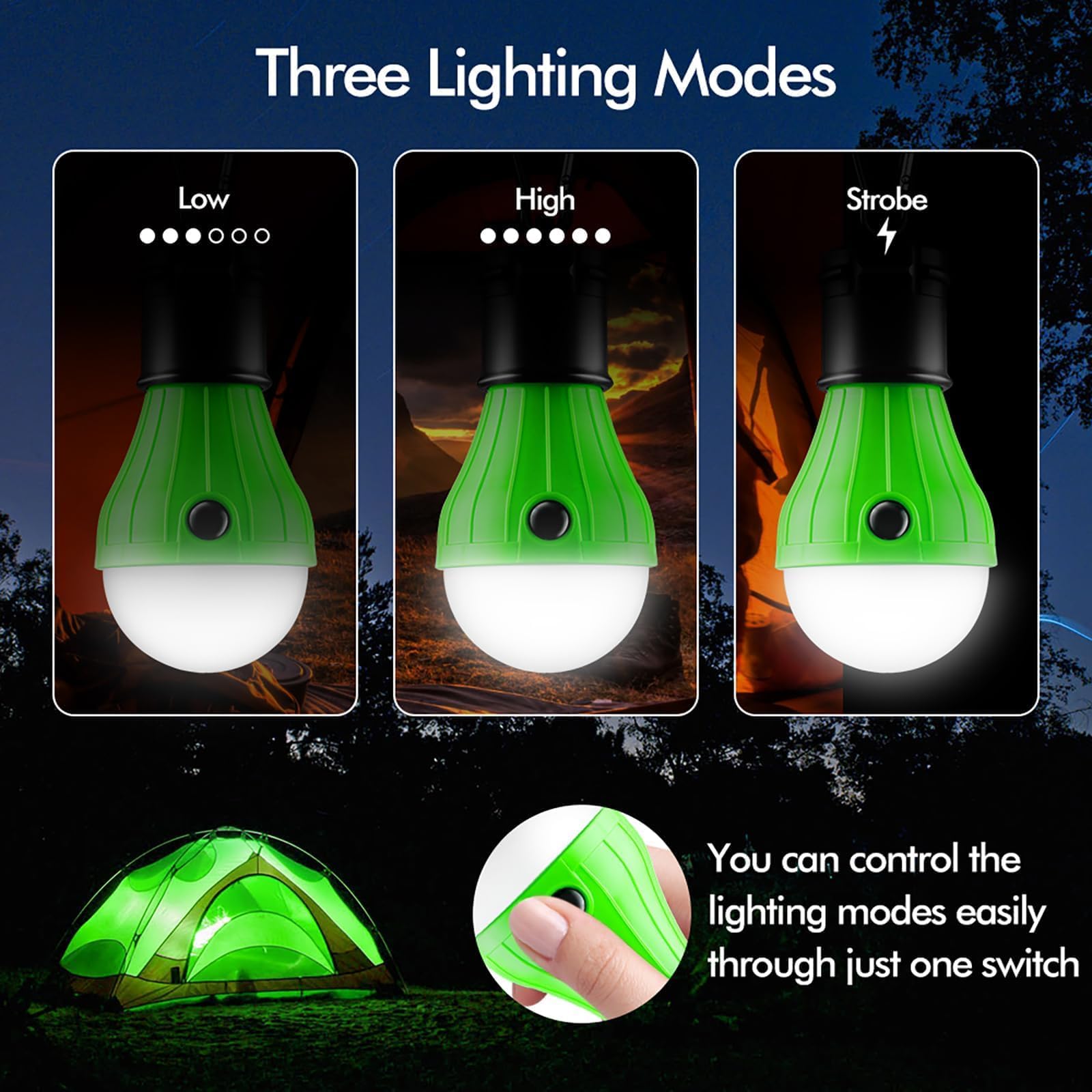 FLY2SKY Portable LED Tent Lamp - 4 Pack, Multicolor, Plastic, Model 4P-00 - Ideal for Camping, Hiking, Fishing, and Emergency Use