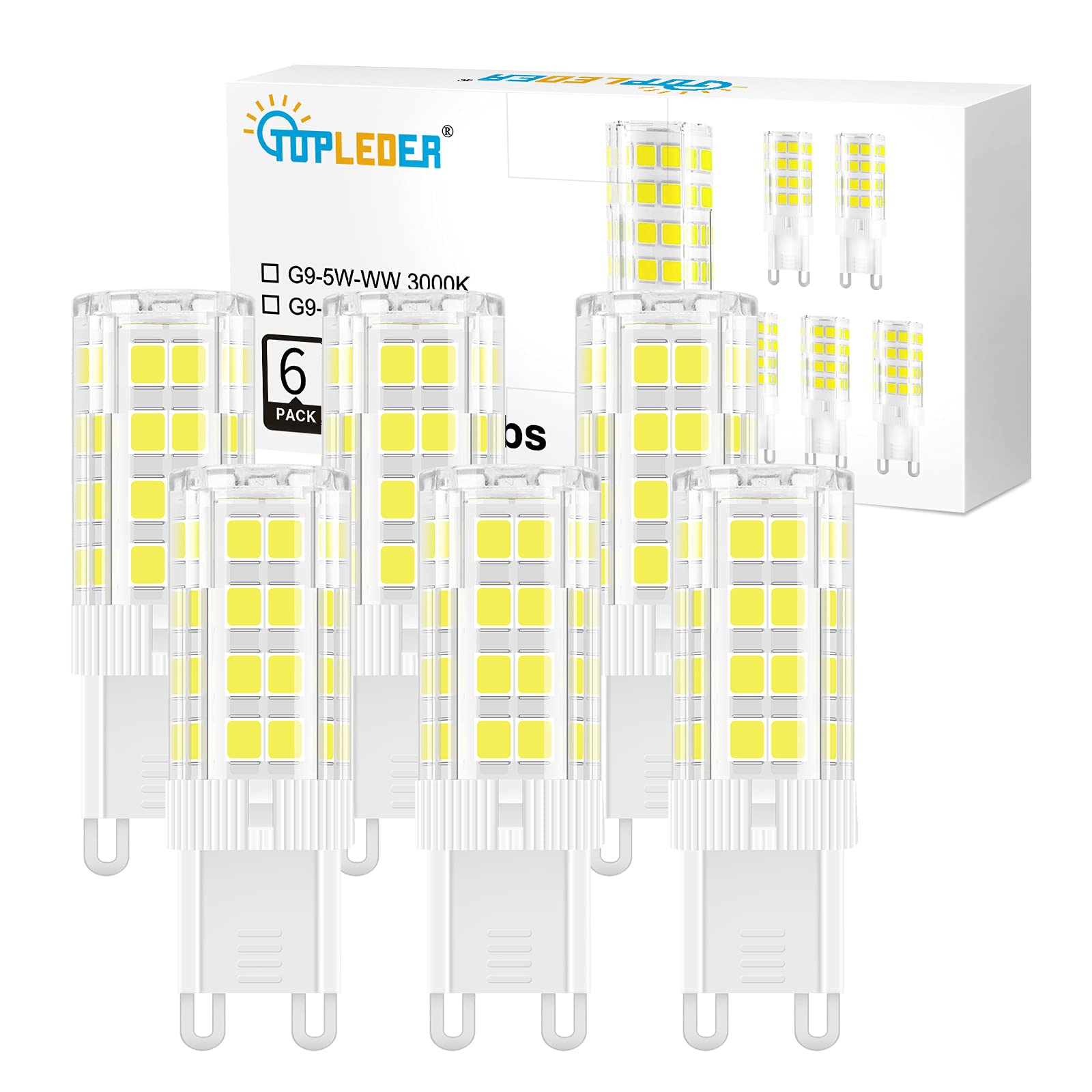Topleder G9 Led Bulb Daylight 5W, 5000K Non-Dimmable, 40 Watt T4 G9 Halogen Equivalent, 120V No-Flicker, Chandelier Lighting 450