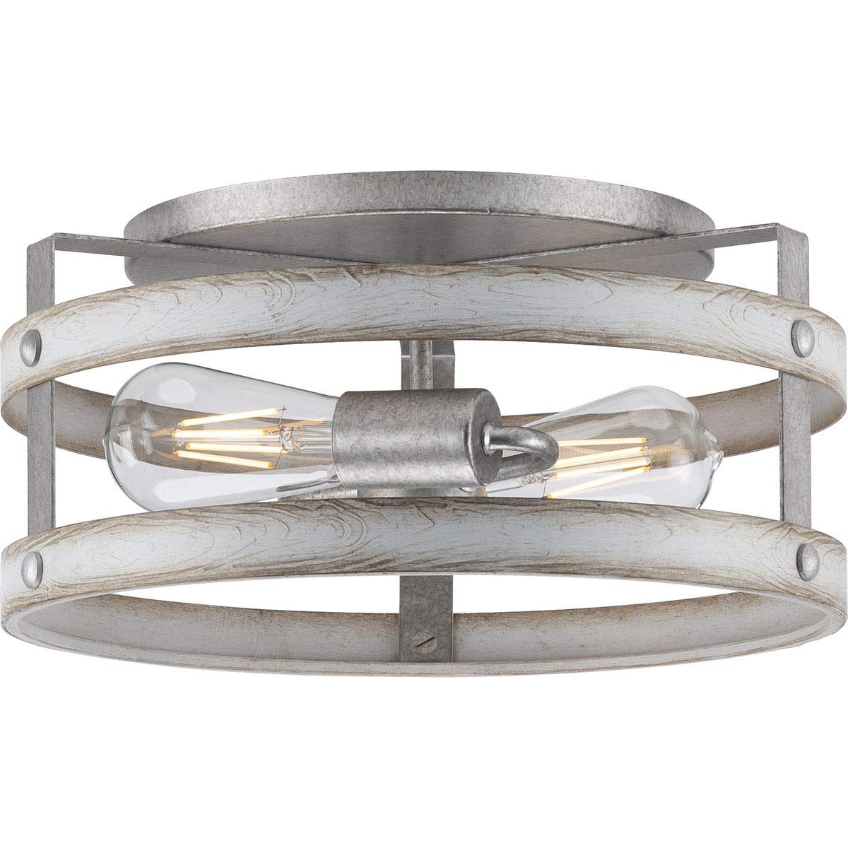 Progress Lighting Gulliver Collection 2-Light Whitewashed Farmhouse Flush Mount Ceiling Light, Galvanized, 6.50X14.37X14.37