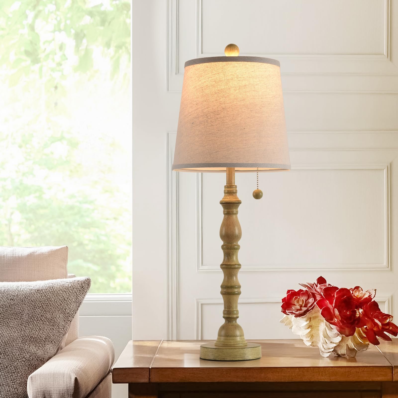 Terpsichore Modern Farmhouse Table Lamps Set of 2, Sepia, 26.25 Inch, Fabric Shade, Model KNL1012