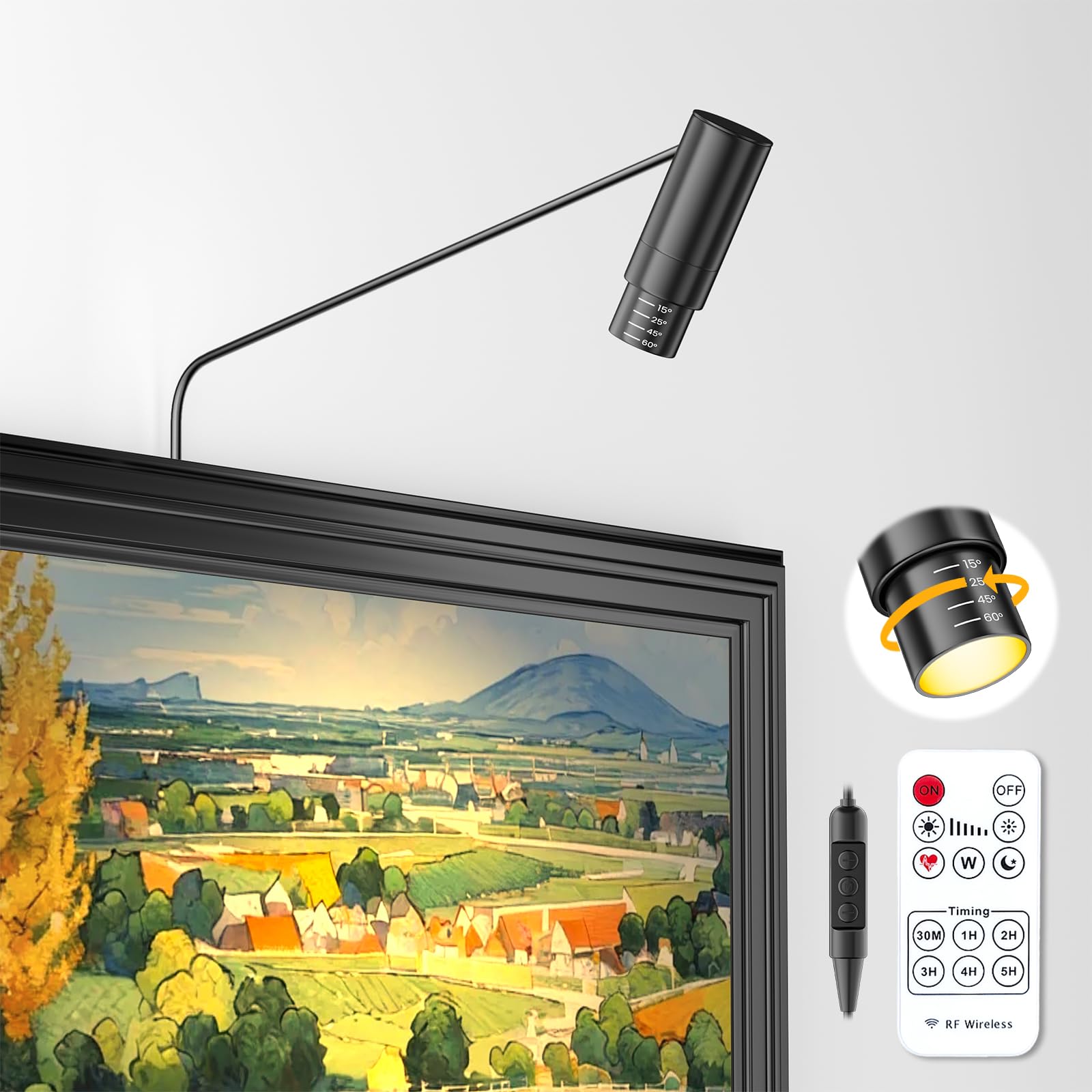 ZOOPEEN Zoomable LED Picture Light, 3000K Warm, Plug-in, Remote Control, Black, 1 Pack, Model WLPL-B