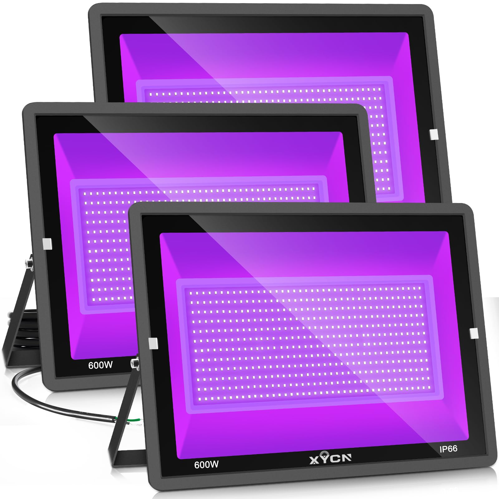 XYCN(3 Pack 600W LED Black Lights  395nm to 410nm Outdoor IP66 Waterproof Flood Blacklight Light with Plug for Glow in The Dark  Dance Party  Stage Lighting  Body Discomfortt  Neon Glow Fluorescent Poster