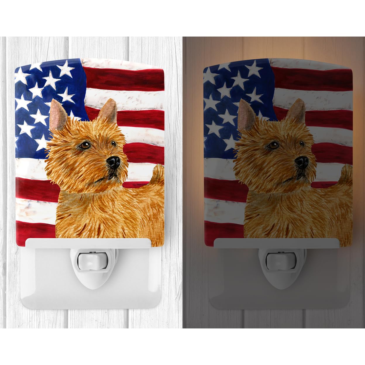 Carolines Treasures Ceramic Night Light, USA American Flag, Norwich Terrier, UL-Certified, 6x4x3in, Multicolor, Model SS4026CNL