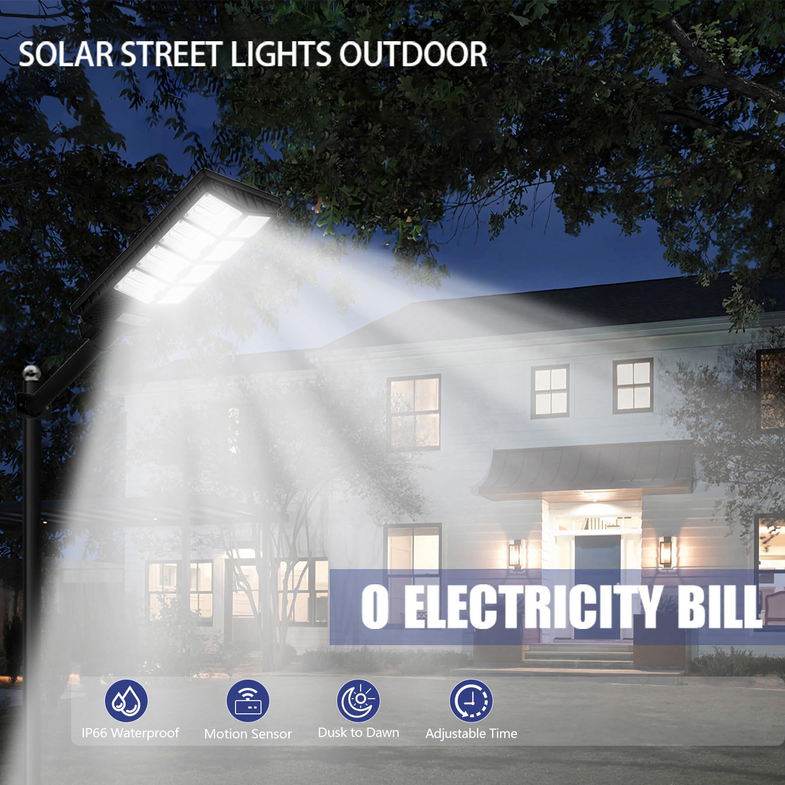 Mejiulug Solar Street Lights, 80000LM Dusk to Dawn with Motion Sensor, 2-Pack, Black, Metal, Model MJ-168, Waterproof