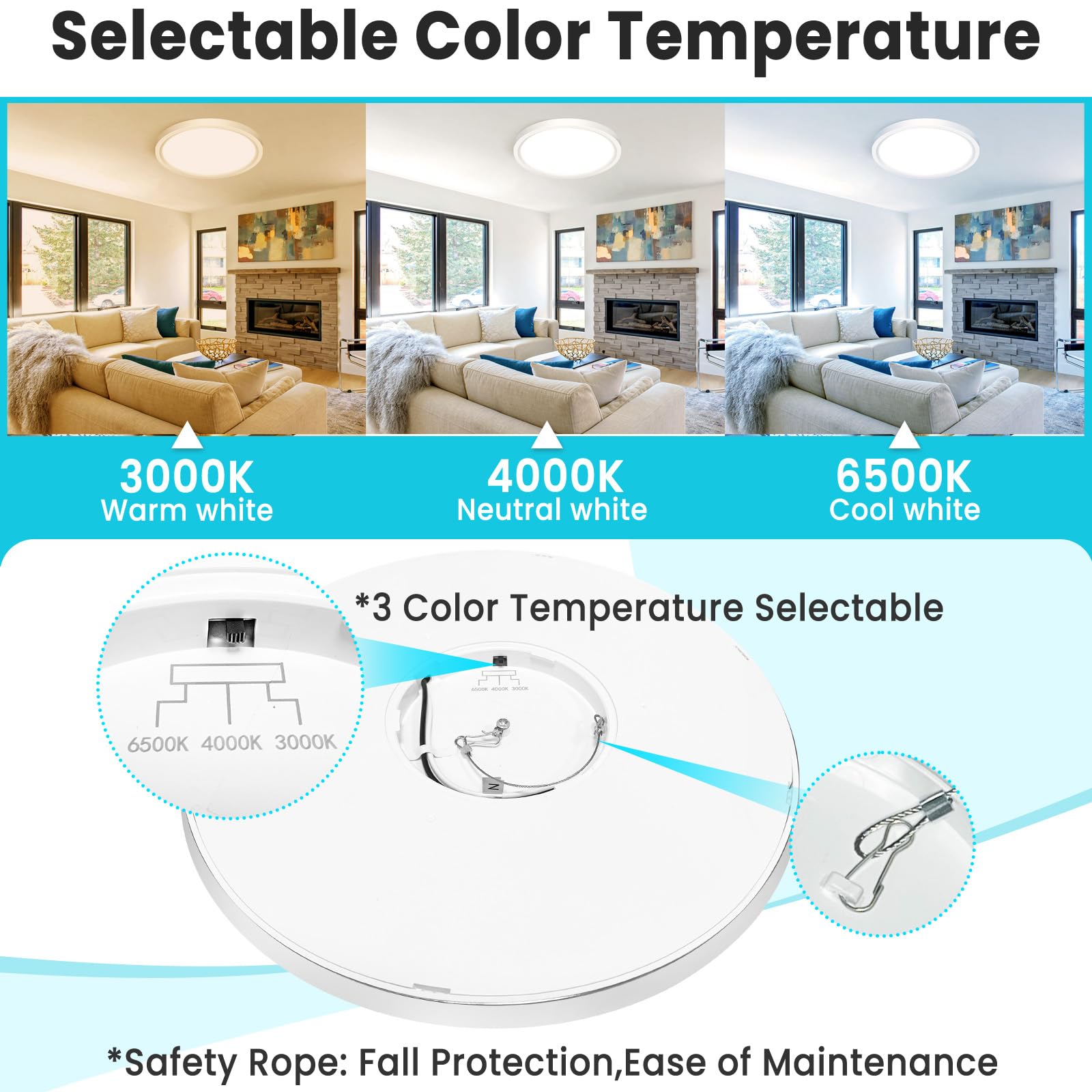 libtit 12 Inch Flush Mount LED Ceiling Light Fixture, 28W 3200lm, Adjustable 3000K/4000K/6500K, White, 4 Pack, Model