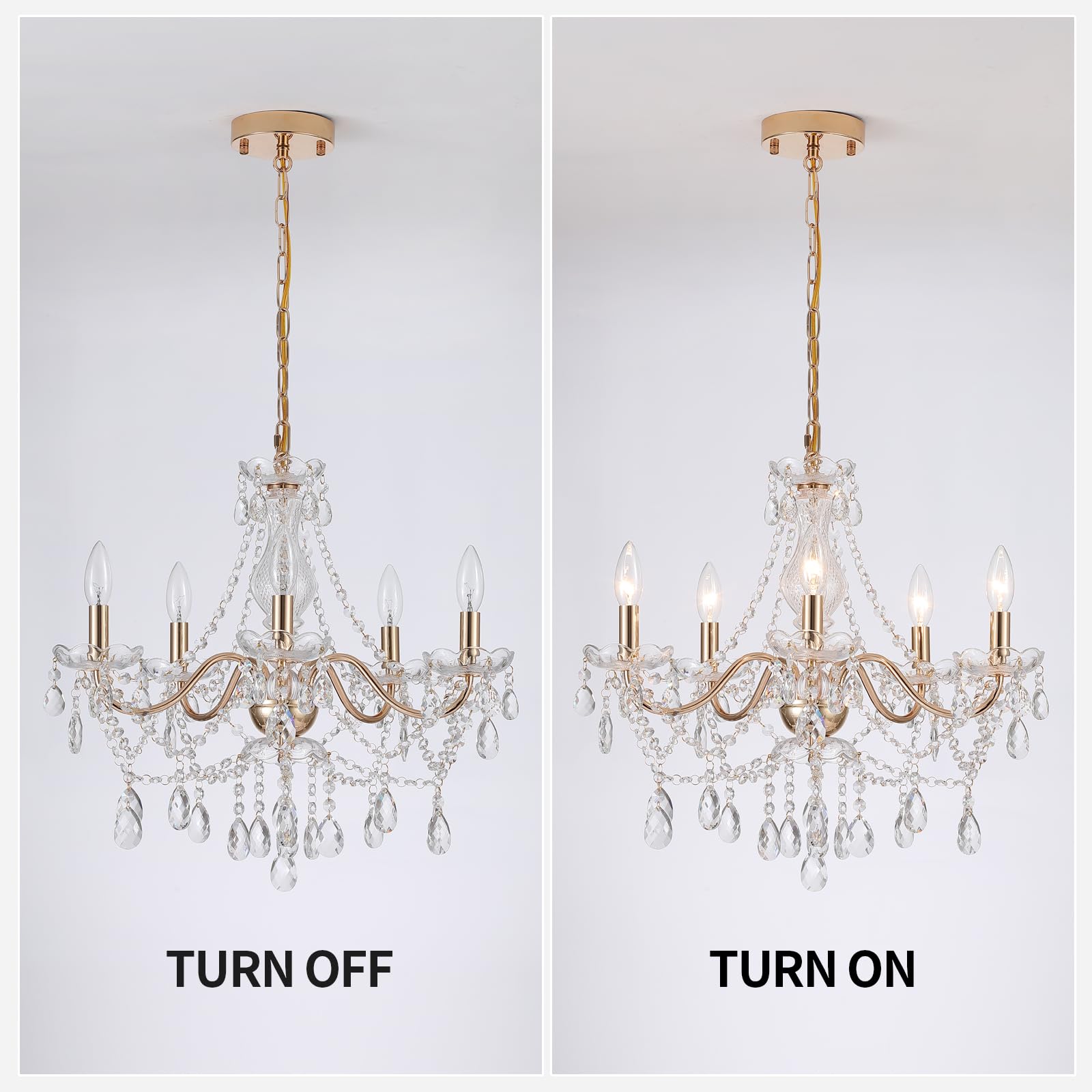 Amzasa Crystal Gold Chandelier  Glass Crystal Hanging Pendant Lighting  5 Light French Country Gold Crystals Chandelier For Ceiling Medallions Wedding Dining Kitchen  Foyer Dia 20   Golden