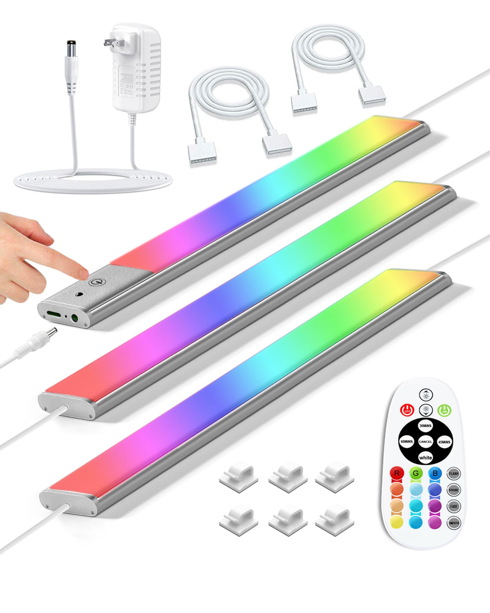 SZOKLED Under Cabinet Lighting Plug in, 12 Inch Ultra Thin Under Counter Lights with Dimmable & Timer, 15 Color Closet Light for