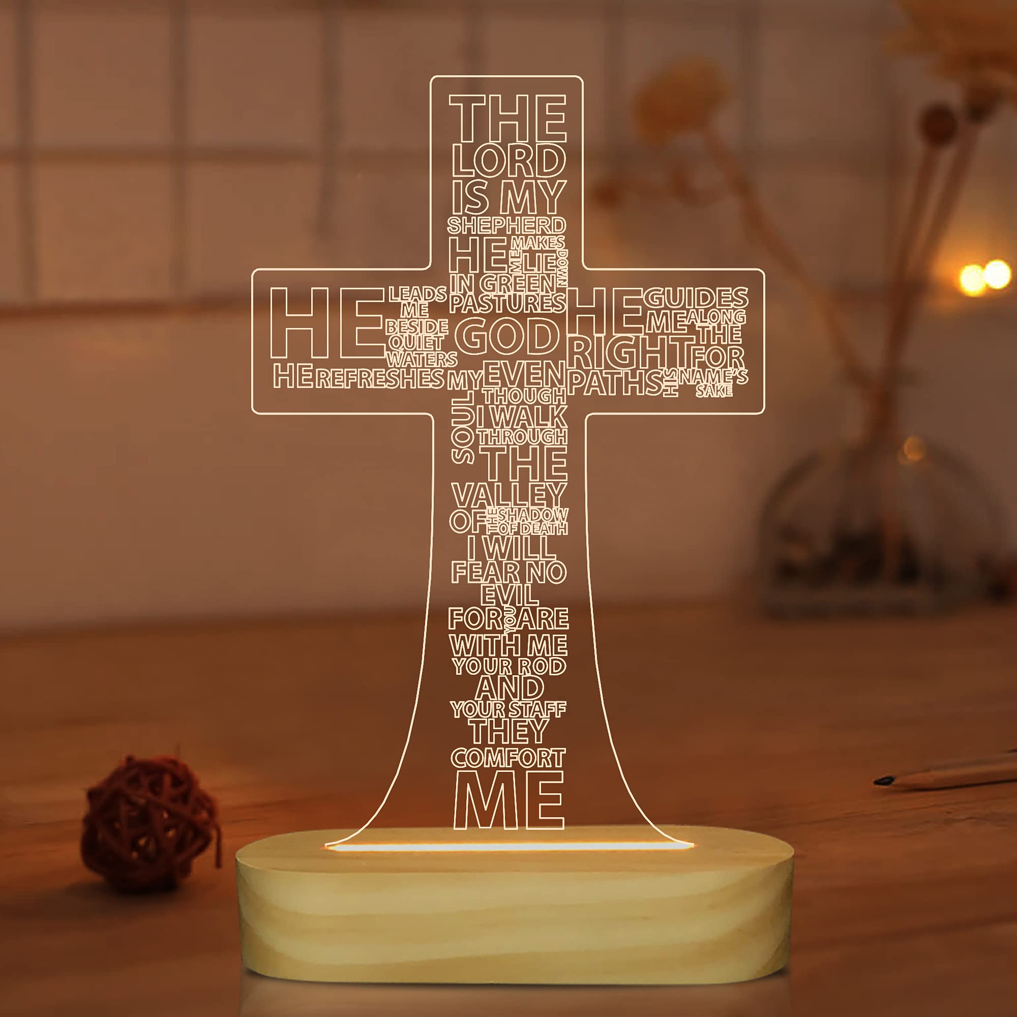 Jesus Cross 3D Night Light  Christian Baptism Gifts for Boys Girls  Warm White Wooden Handmade  The Lord Desk Lamps Room Home Decor Xmas Birthday Easter Gifts