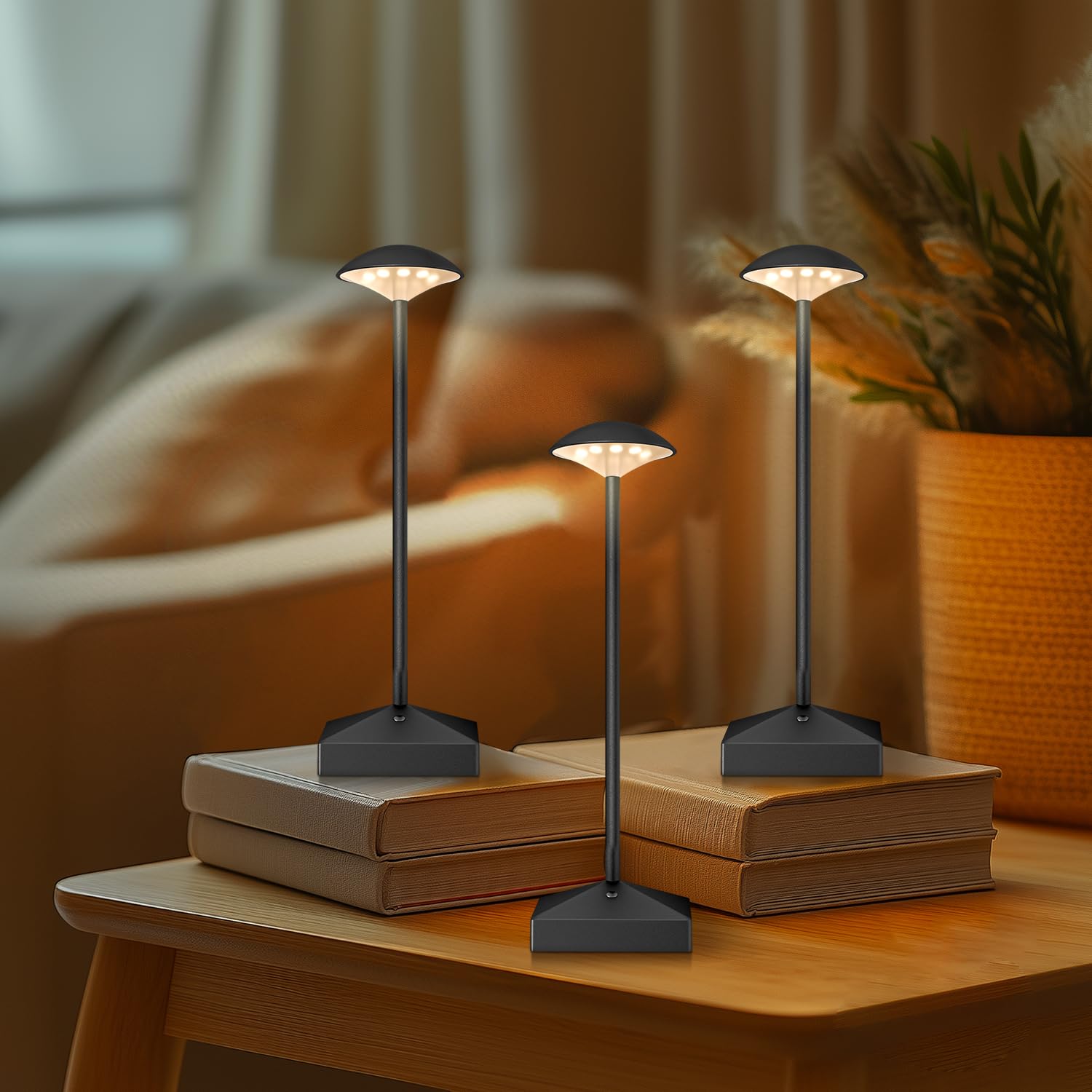 FUNTAPHANTA 3 Pack 8.26in Black Small Cordless Table Lamps Rechargeable  Battery Operated Mini Lamp  Small Lamp Touch Portable Table Lights  LED Night Light for Bedside/Dining/Bar/Outdoor (Blcak-B)
