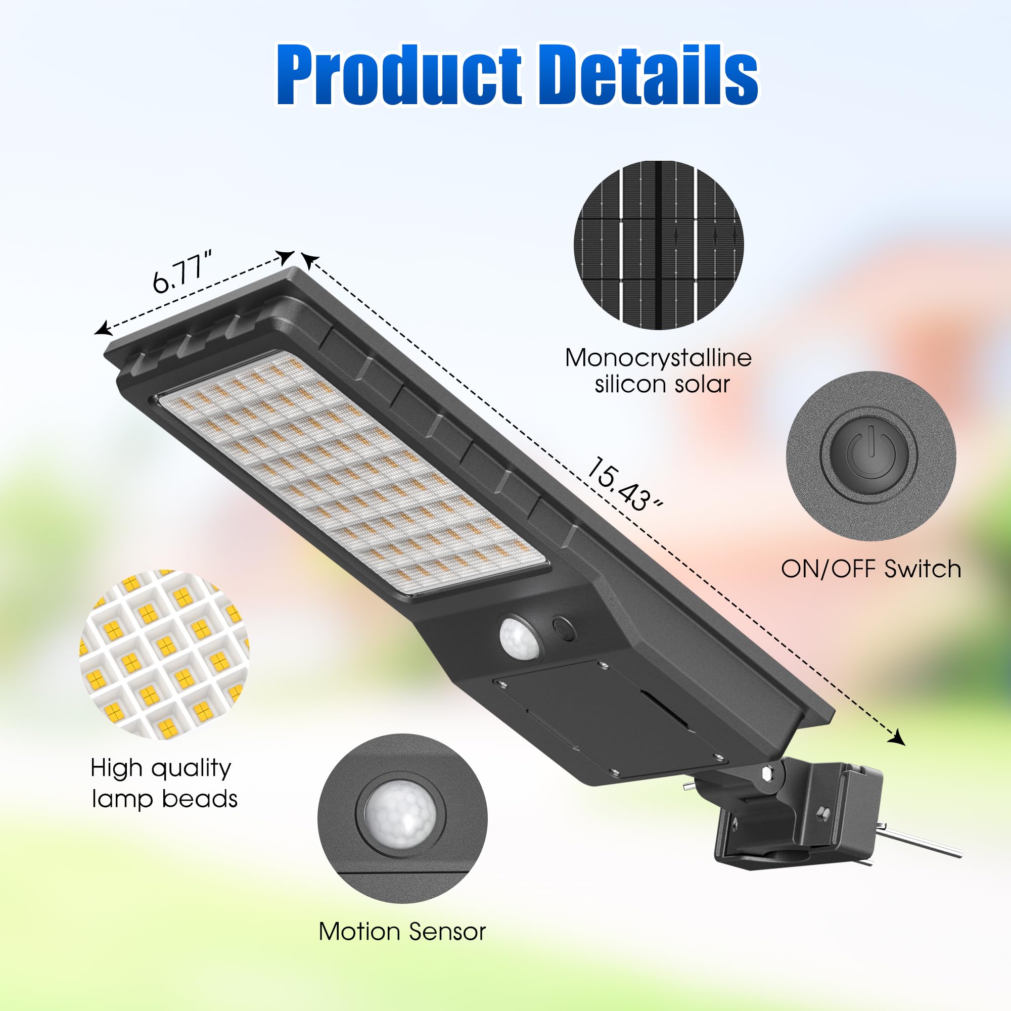 Cozeet Outdoor Solar LED Street Light, IP65 Waterproof, Motion Sensor, Remote Control, L-1 Pack, Black, Model COZEET-LD-HY-1PCS