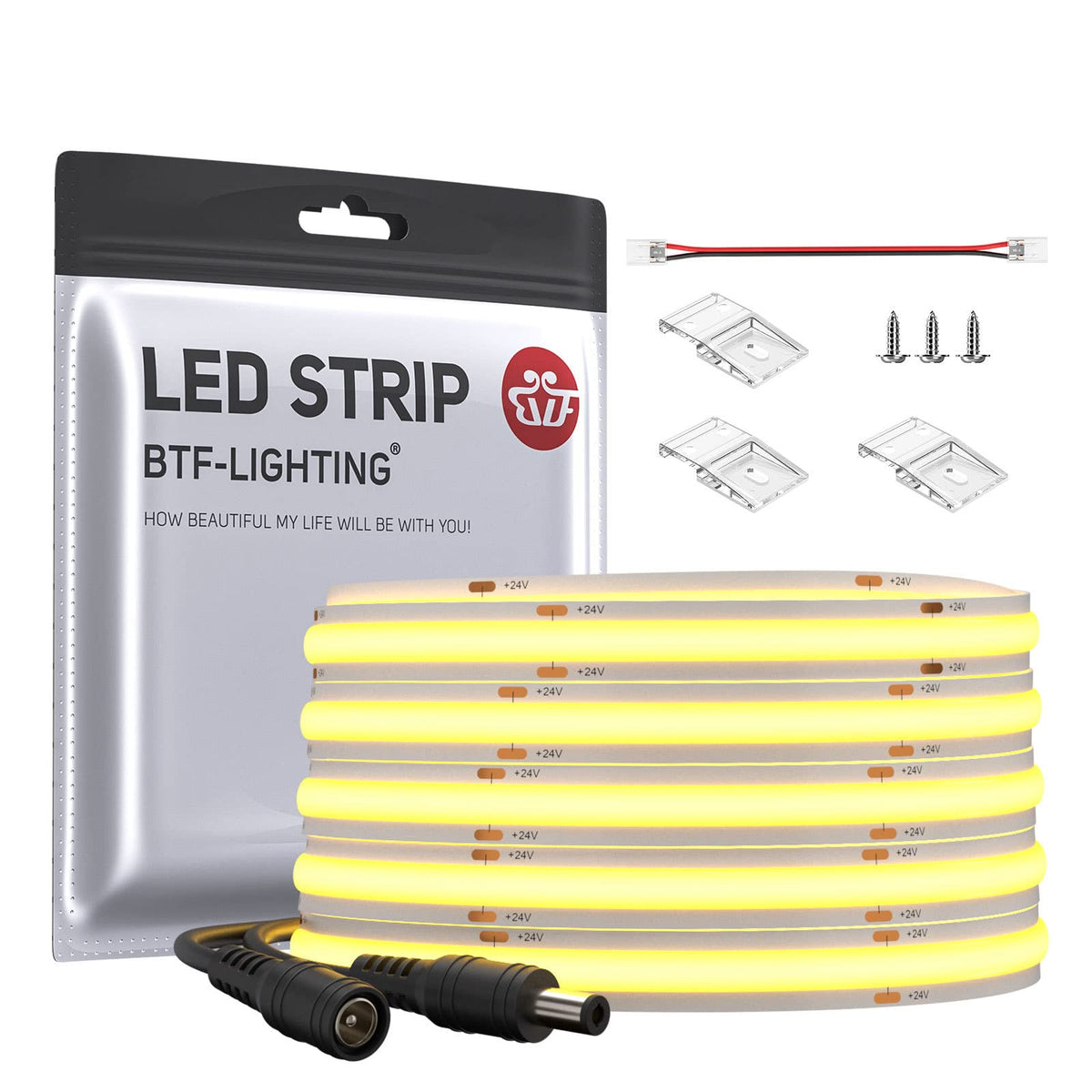 Btf-Lighting Fcob Cob Flexible High Density Uniform Light Led Strip 14W/M 16.4Ft Dc24V Warm White 3000K Cri 90+ 10Mm Width Dimma