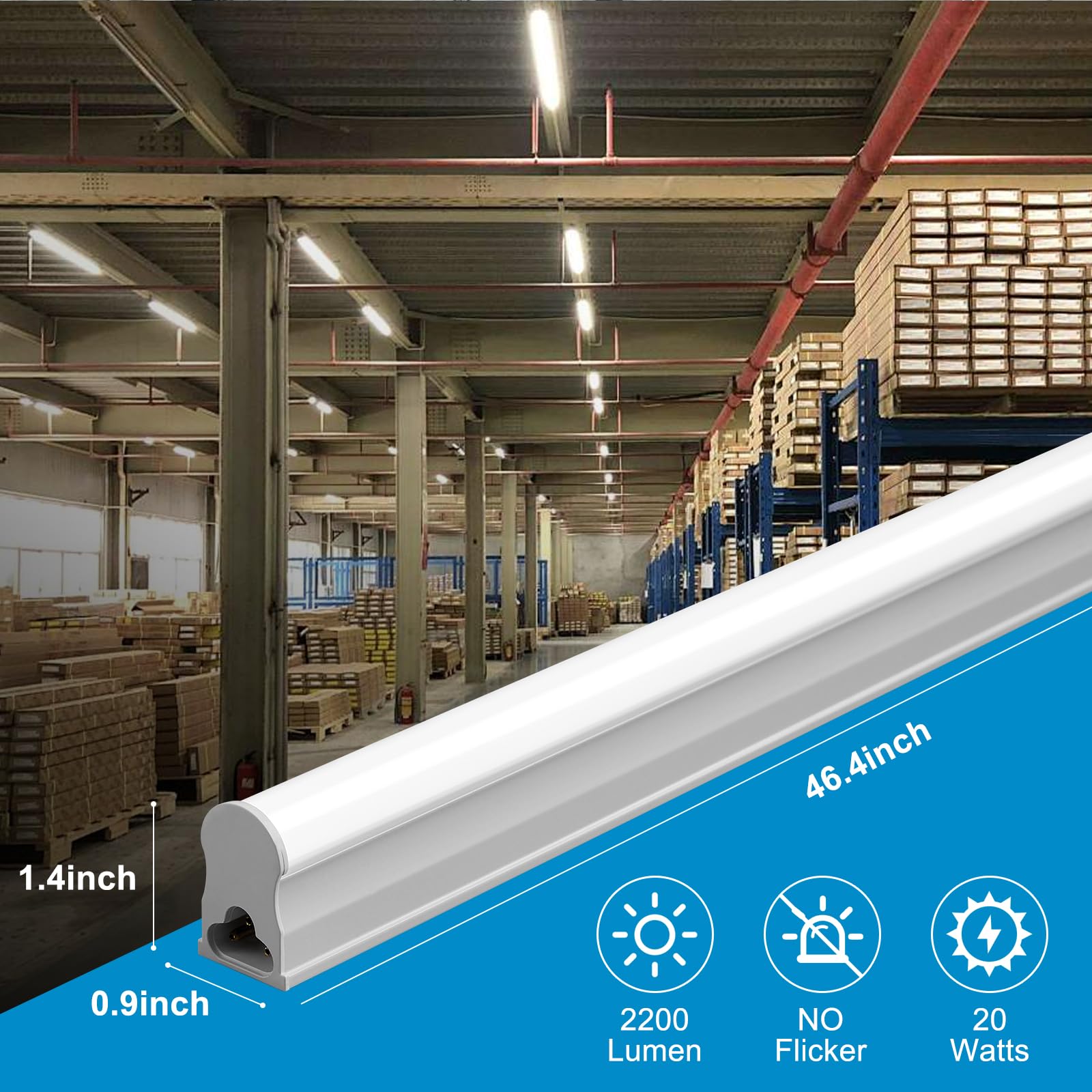 Airseafar 20 Pack T5 Led Shop Light, 4Ft, 2200Lm, 6500K Led Tube Lights Indoor, Ceiling And Under Cabinet Lighting, Plug In Bar