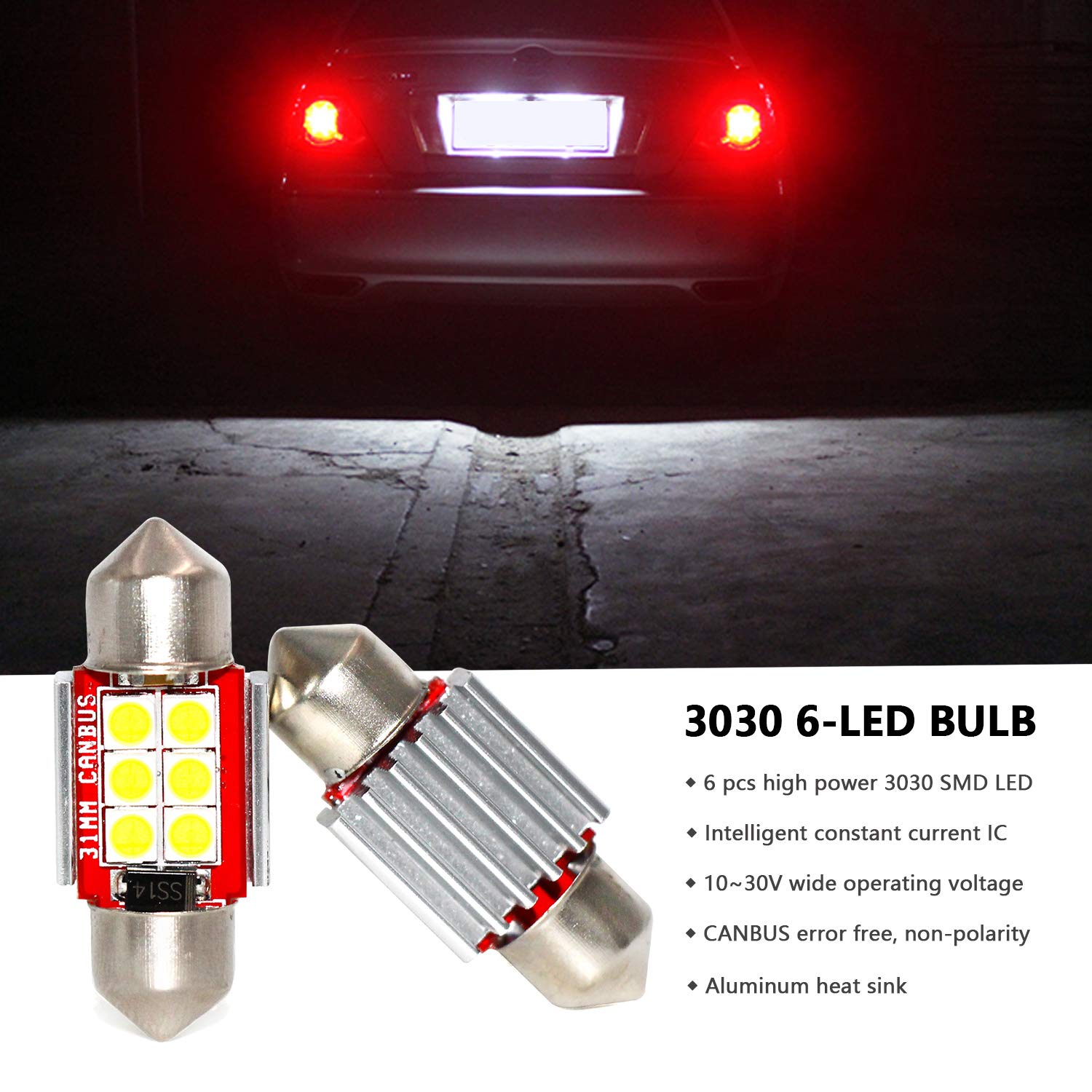 Phinlion Super Bright De3175 Led White Bulb 500 Lumens 3030 6-Smd Festoon 1.25'' 31Mm De3021 De3022 Miniature Led Bulbs For Car