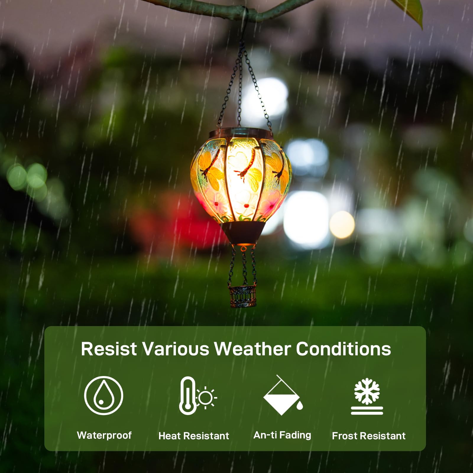 Dreamskip 2 Pack Dragonfly Hot Air Balloon Solar Lantern Outdoor Waterproof  Glass Balloon Lanterns For Outside  Decorative Hanging Solar Lights Patio Garden Yard Gift For Women Moms