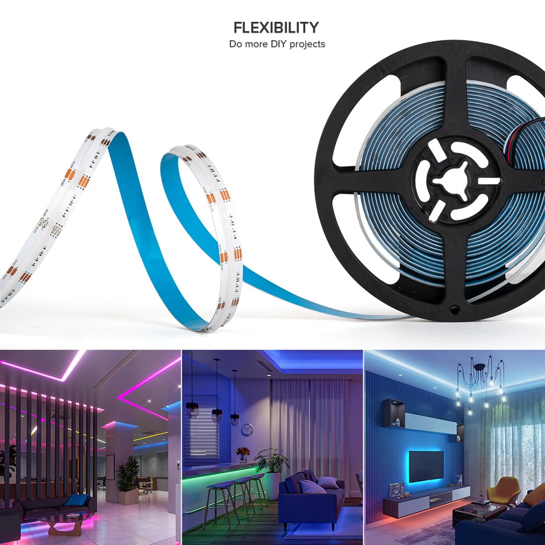Fcob 9.86Ft Rgbw Cob Led Strip Light - 24V Color Changing Natural White, 12Mm Width, 896 Leds/M For Indoor Decoration