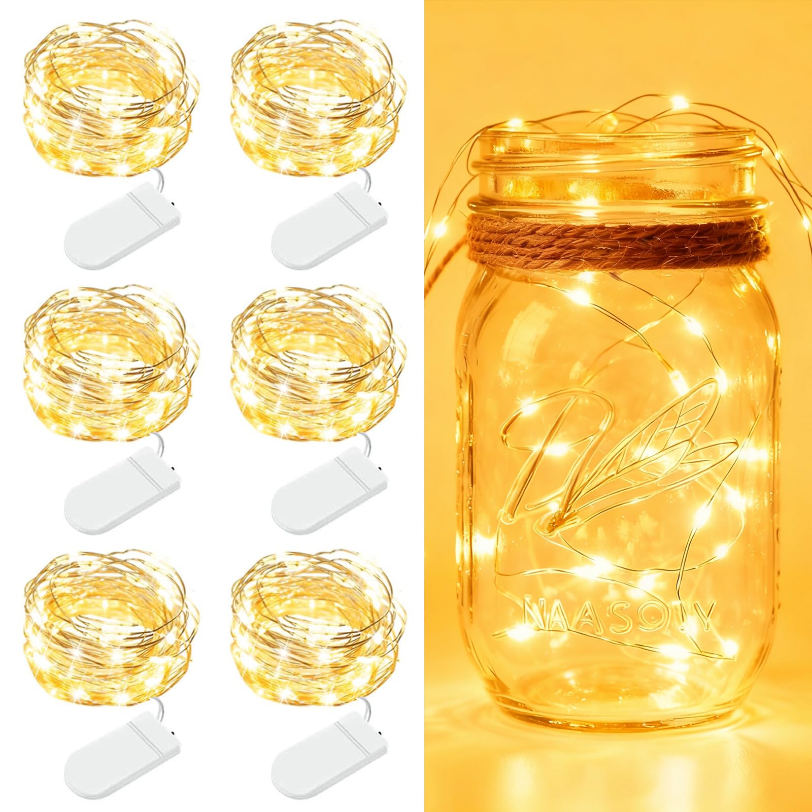 Aozope 6 Pack Fairy Lights - 7Ft 20 Led Warm White Copper Wire String Lights For Diy Crafts, Weddings, And Decor