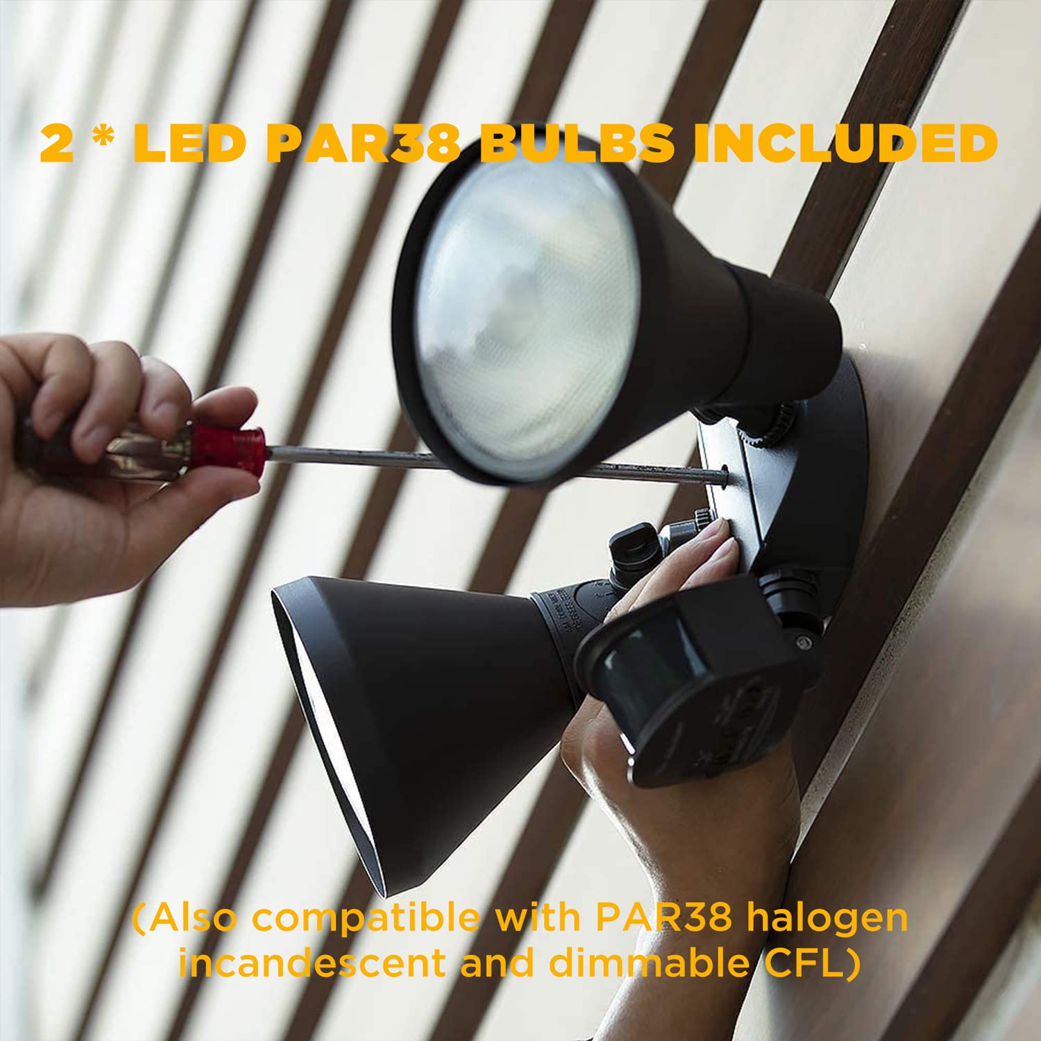 LUTEC LED Motion Sensor Light, Dual-Head, 1800LM, Waterproof, Bronze, AL+PC, 2 Bulbs Included