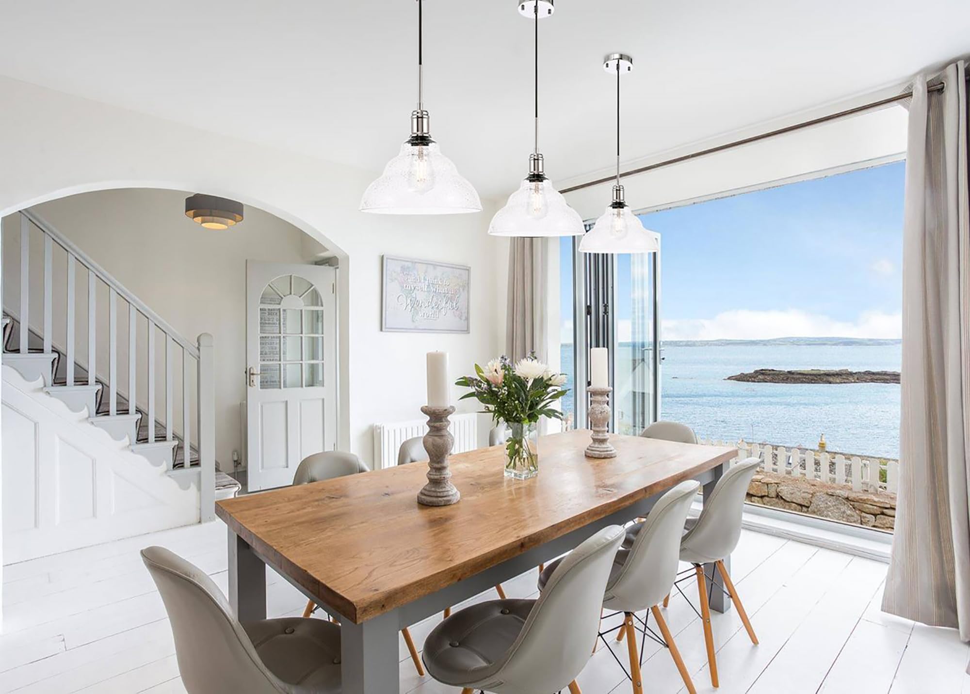 Living District Chrome Modern Pendant Light With Clear Seeded Glass Shade, 1 Light