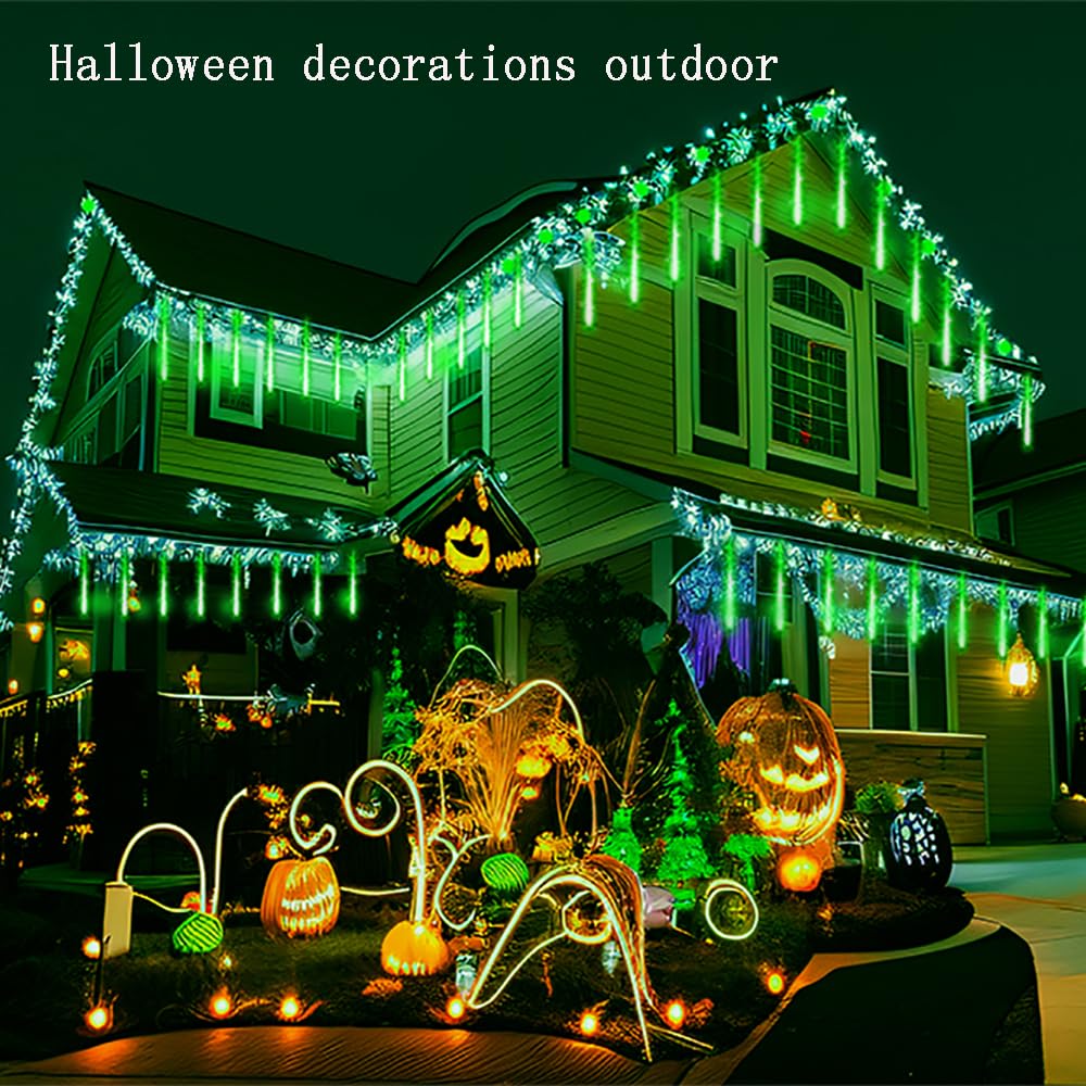 Halloween Lights Outdoor, Kwaiffeo 24 Tubes Meteor Shower Lights(Equivalent To 3 Sets Of 8-Tube)For Halloween Christmas Decorati