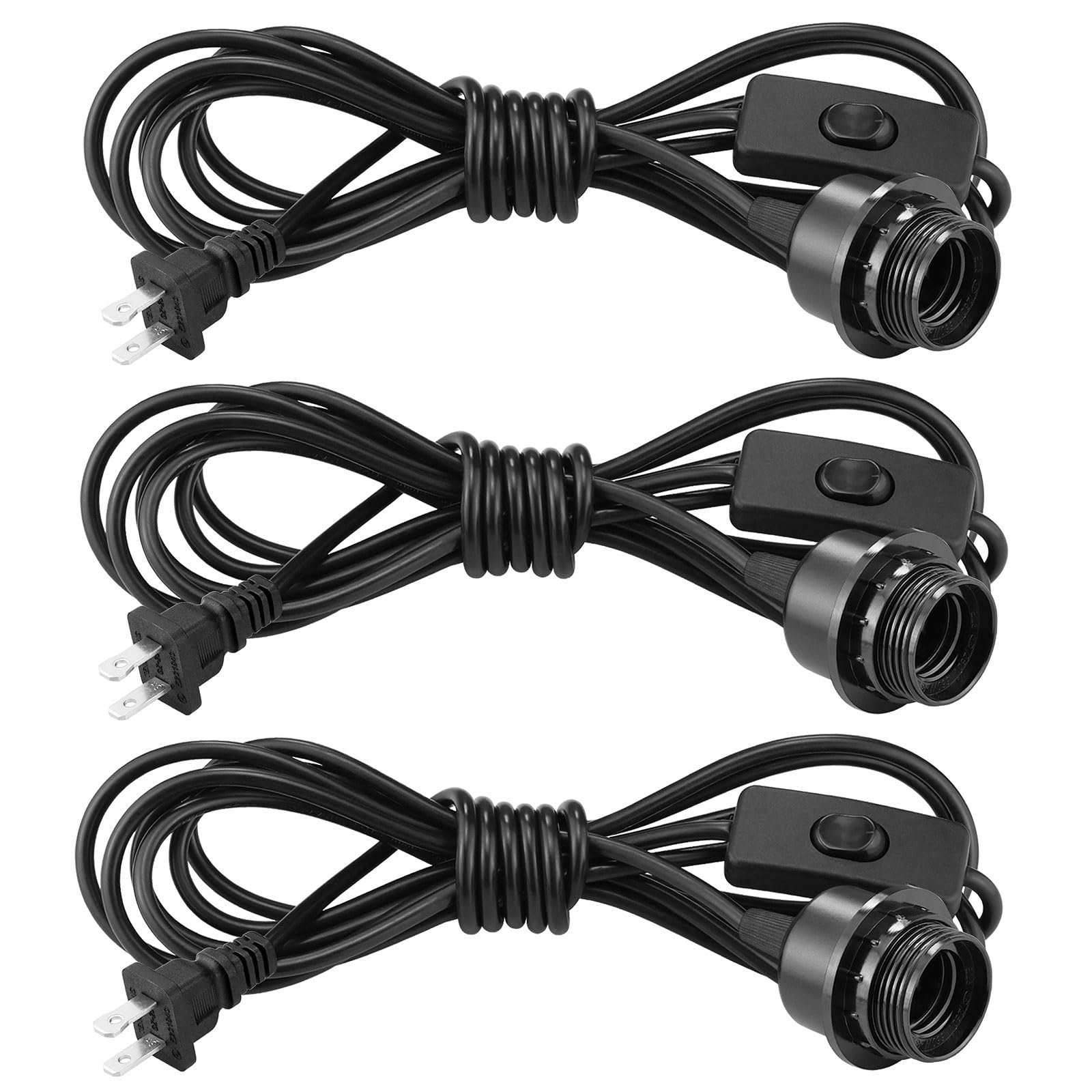 3Pack Plug In Hanging Light Kit, E26/E27 Vintage Hanging Lights With Plug In Cord, Retro Pendant Light Kit, 12Ft Cord With On/Off Switch Ul Listed, Plug In Pendant Light Cord For Hanging Light(Black)