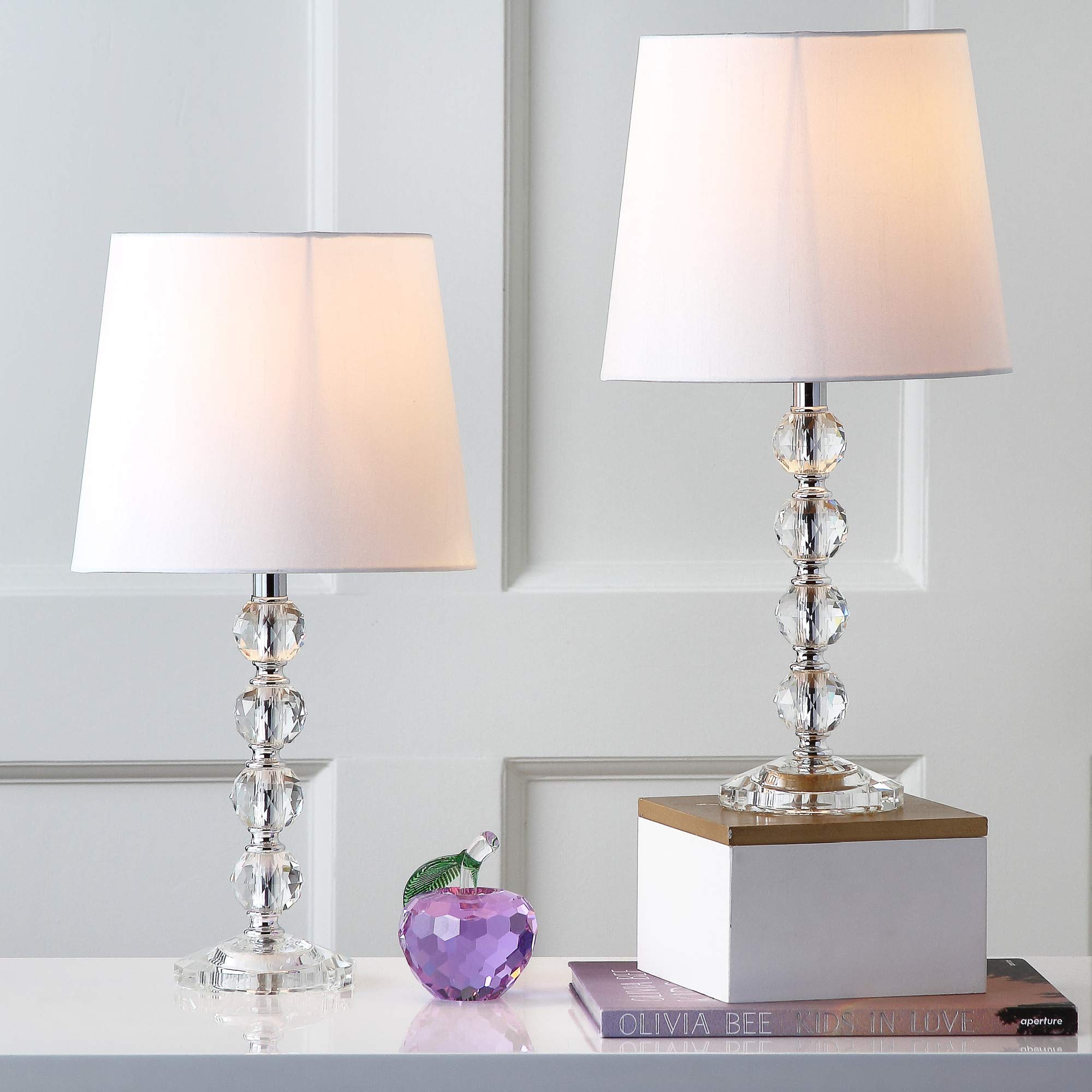 Safavieh Nola Modern Glam Table Lamp Set of 2, 16-Inch, Clear/White Crystal, Model LIT4123C-SET2, LED Bulbs Included