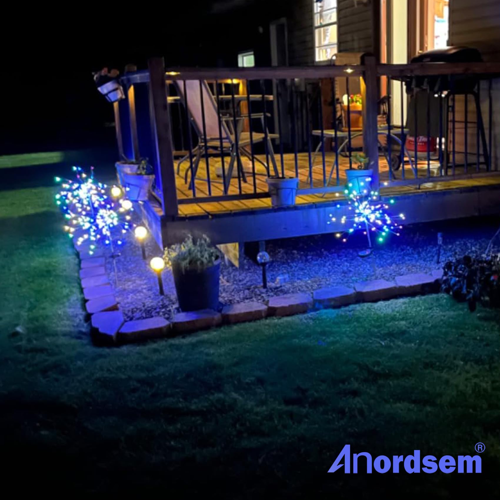 Anordsem Solar Lights Outdoor Waterproof 6 Pack 120 LEDs Multicolor Garden Light   Lamp