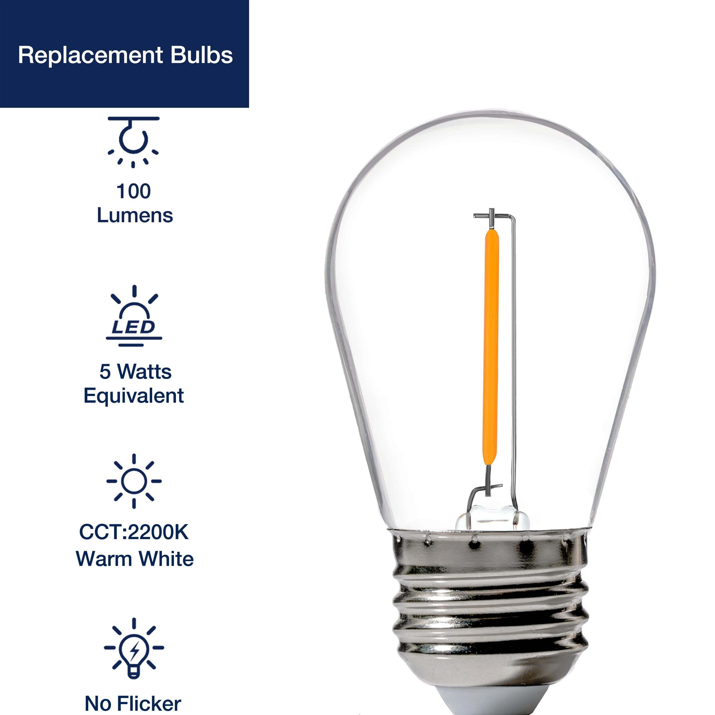 Flsnt 15 Pack Outdoor Led Replacement Bulbs For String Light, S14 Led Hanging Light Bulbs For Patio, Garden, E26 Base, 2200K Warm White, Non-Dimmable