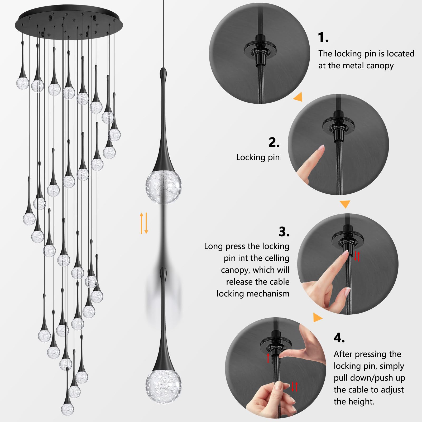 30 Light Modern Glam Crystal Chandelier For High Ceiling Led Dimmable Ceiling Pendant Light Staircase Foyer Enterway Living Room Chandelier Lighting Antique Black