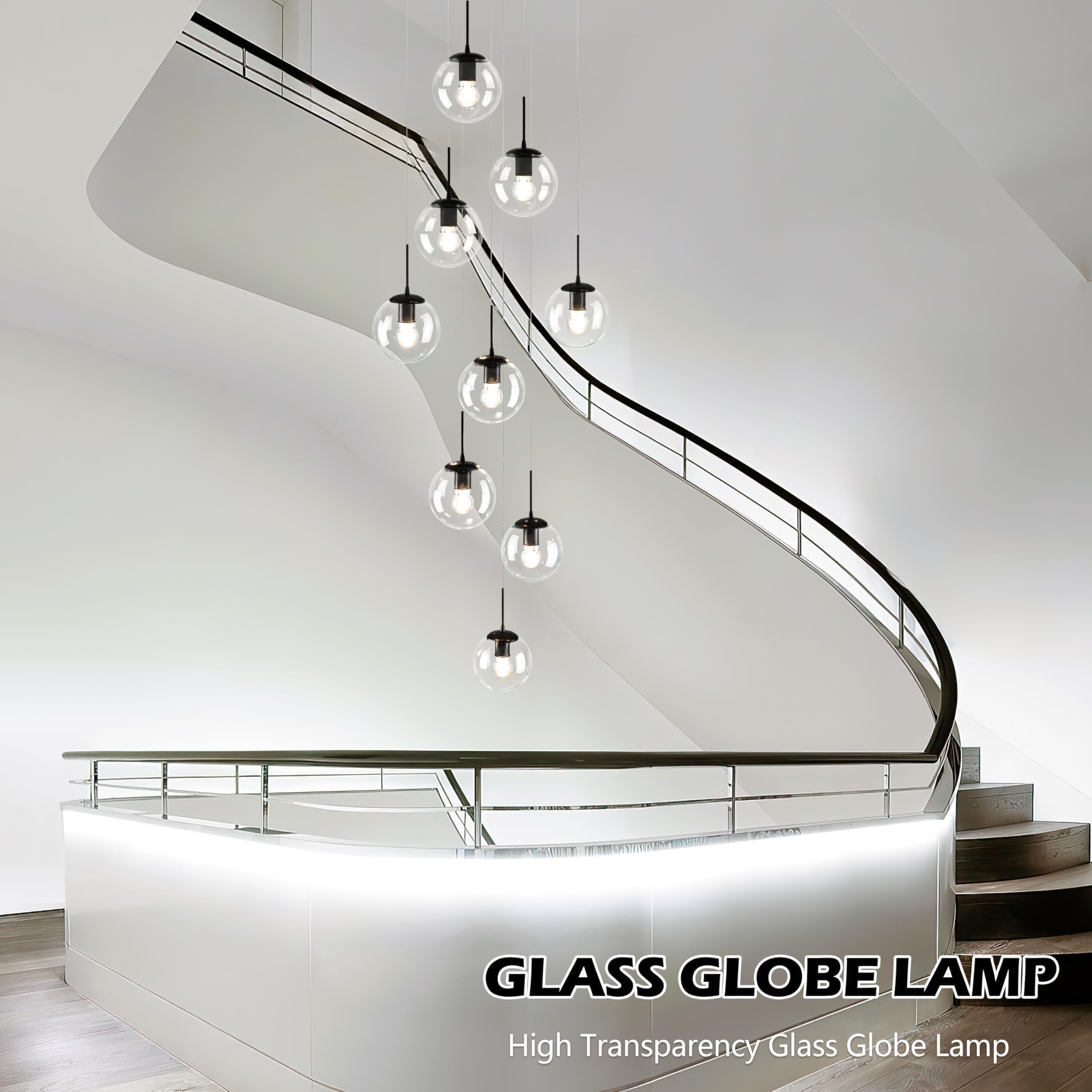 Koko&Yukina 9-Light Globe Glass Pendant Light Adjustable Length Pendant Lights Fixtures Modern Black Clear Globe Glass Chandelie