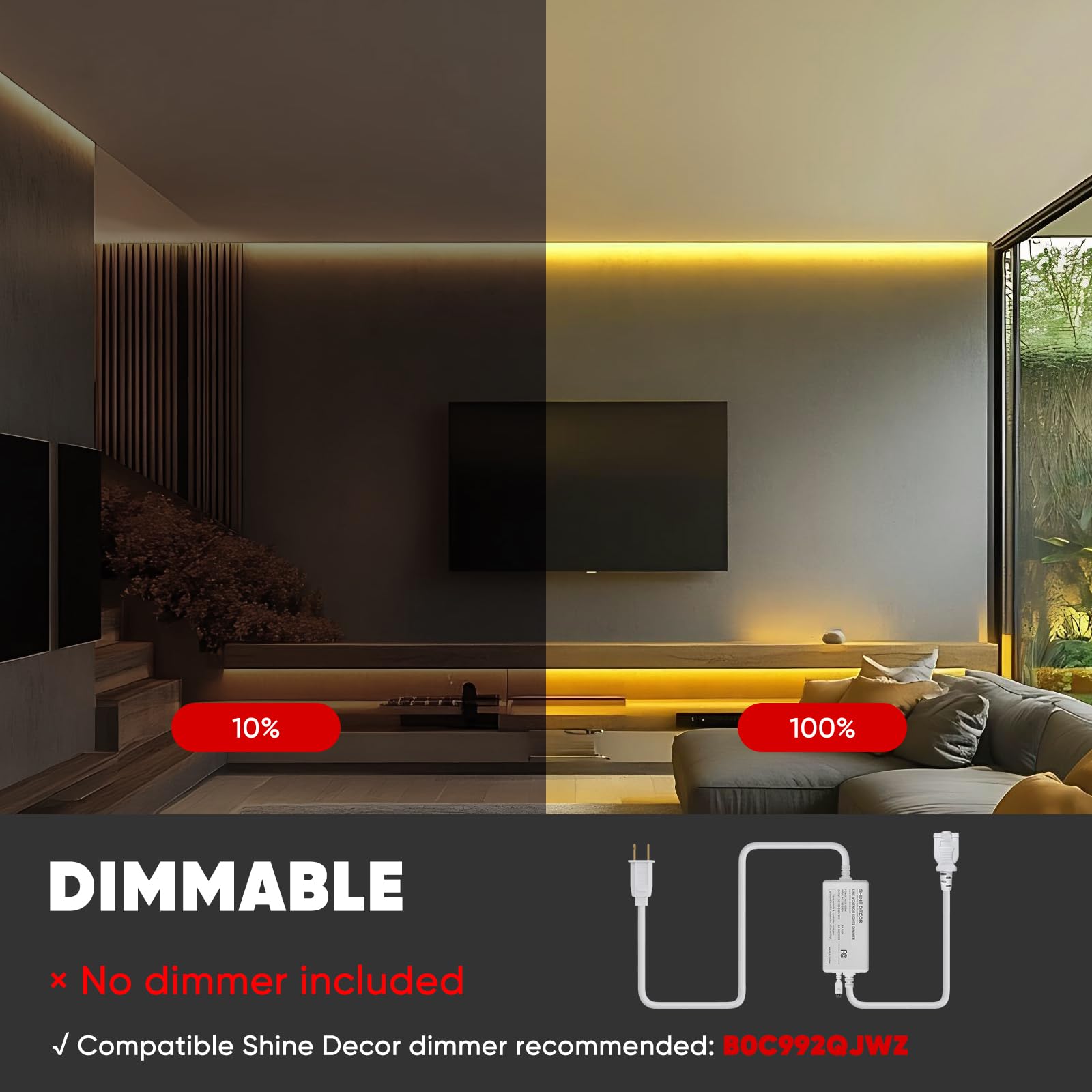 Shine Decor Led Strip Light 150Ft 120Vac, Super Bright 19012 Lumens Dimmable, Ip65 Waterproof For Outdoor Indoor, 3000K Warm Whi