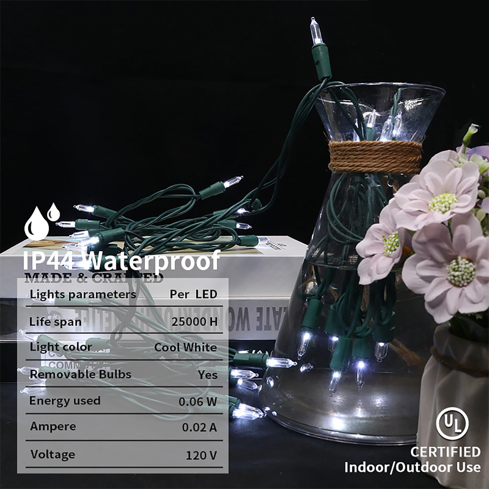 Multi-Sparking Cool White Christmas Lights (11 Feet, 35 Count) - Led Christmas Tree Lights Green Wire, Mini String Lights For Indoor And Outdoor Christmas Decorations