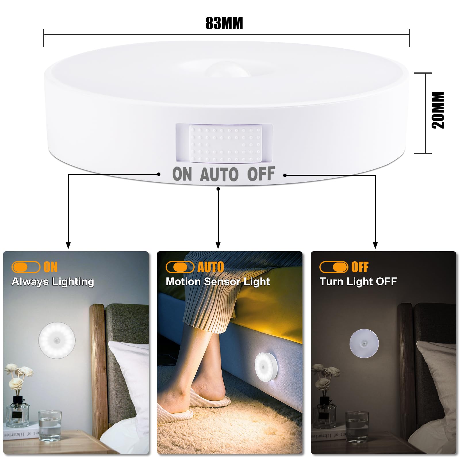 Electight Motion Sensor Light Indoor [Upgraded 14 Leds], 3 Pack Rechargeable Night Light, Wide Detection Range, 3 Light Modes, B