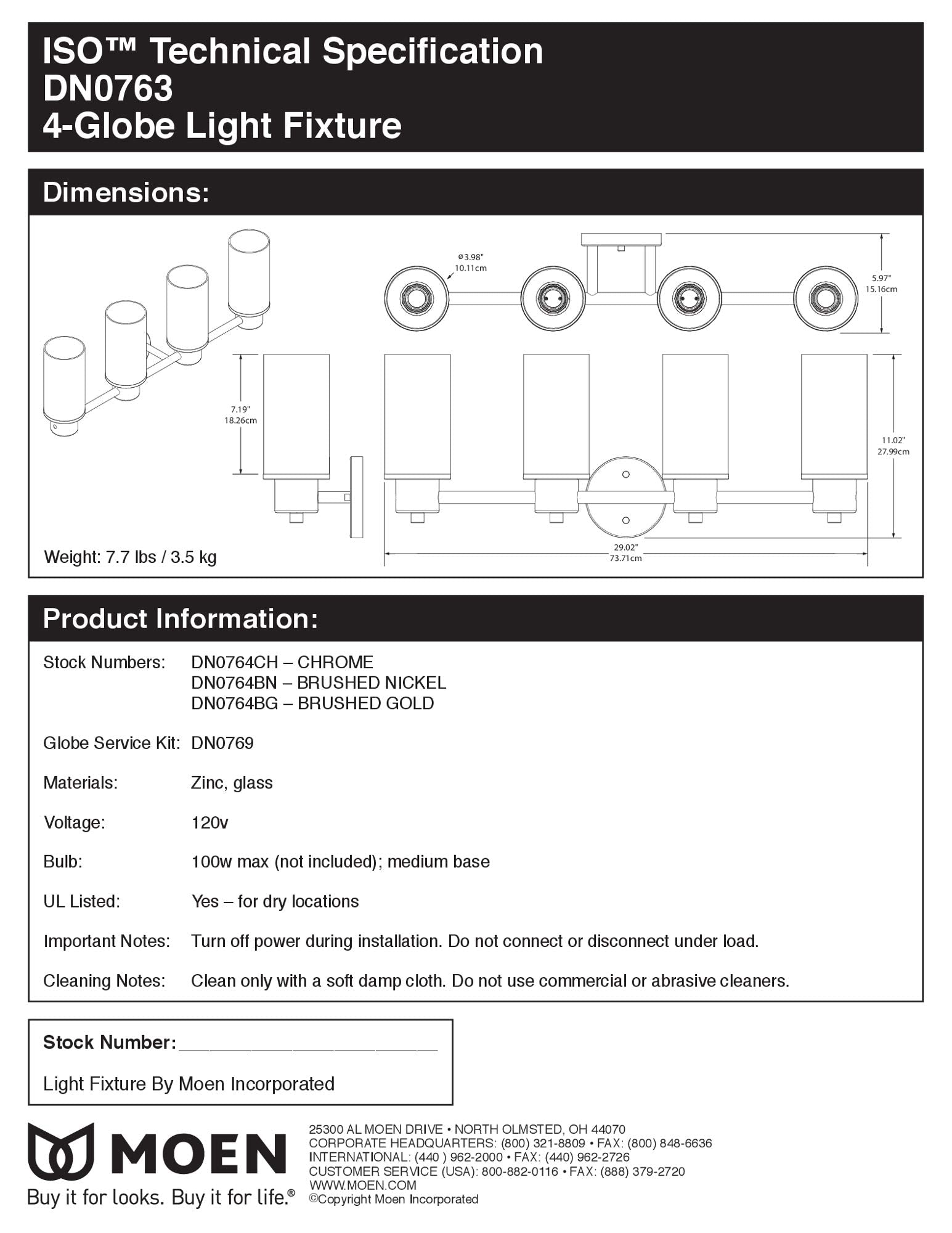 Moen Dn0764Bl Iso 4-Light Dual-Mount Bath Bathroom Vanity Fixture With Frosted Glass, Matte Black