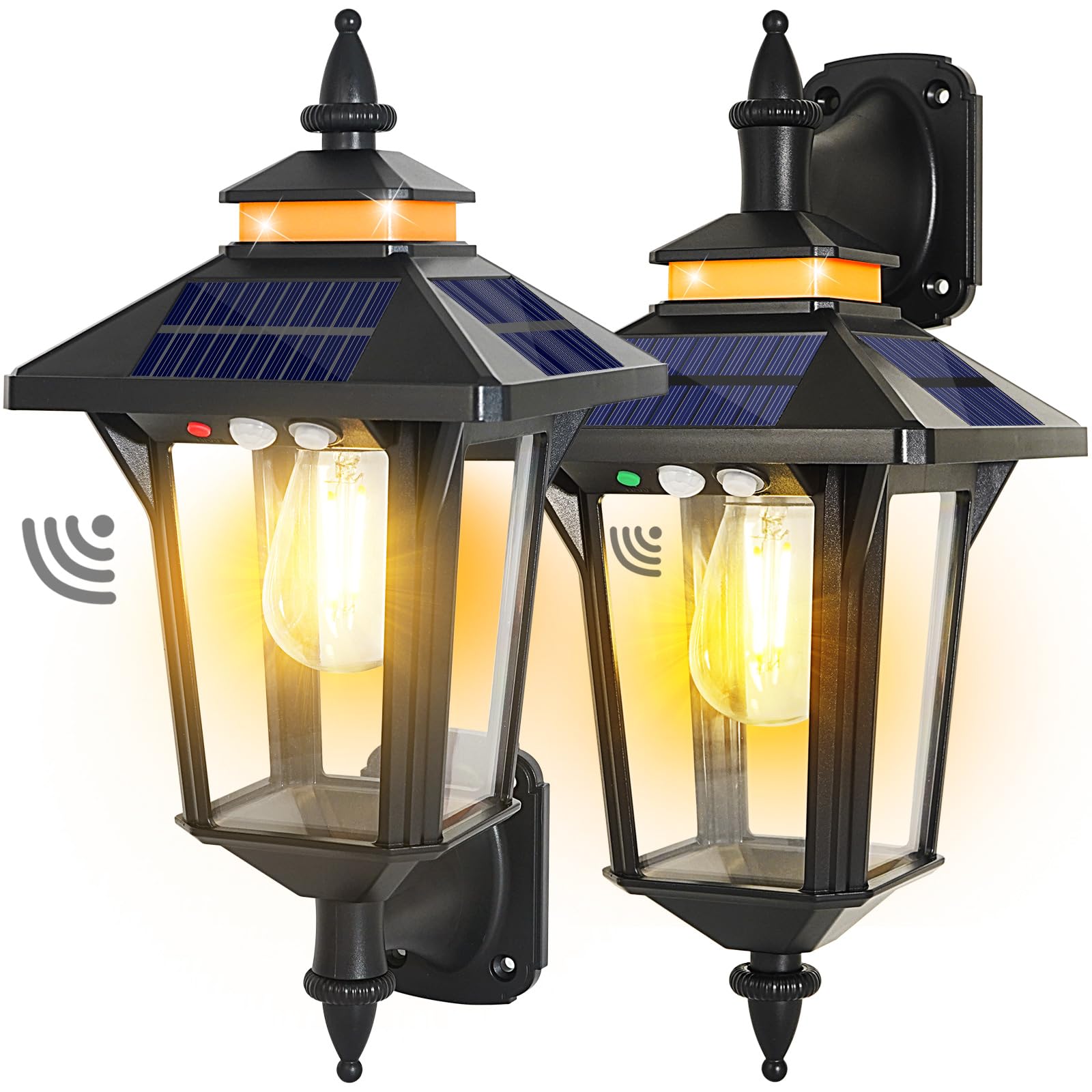 2 Pack Solar Wall Lantern Lights Outdoor With 3 Lighting Modes, Motion Sensor Wall Sconce, Dusk To Dawn Led Exterior Front Porch Lights Fixtures Wall Mount Waterproof For Garage House Doorway Yard
